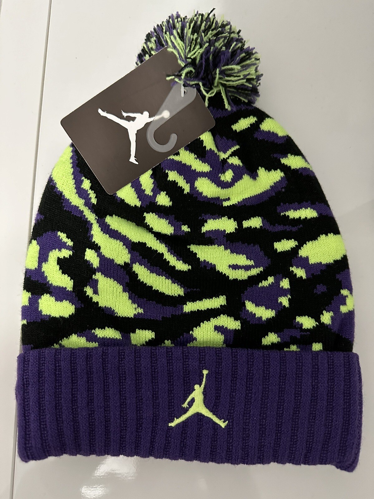 Boys Nike Air Jordan Jumpman winter hat Purple & Neon Green Sz 8/20 Ultra Violet