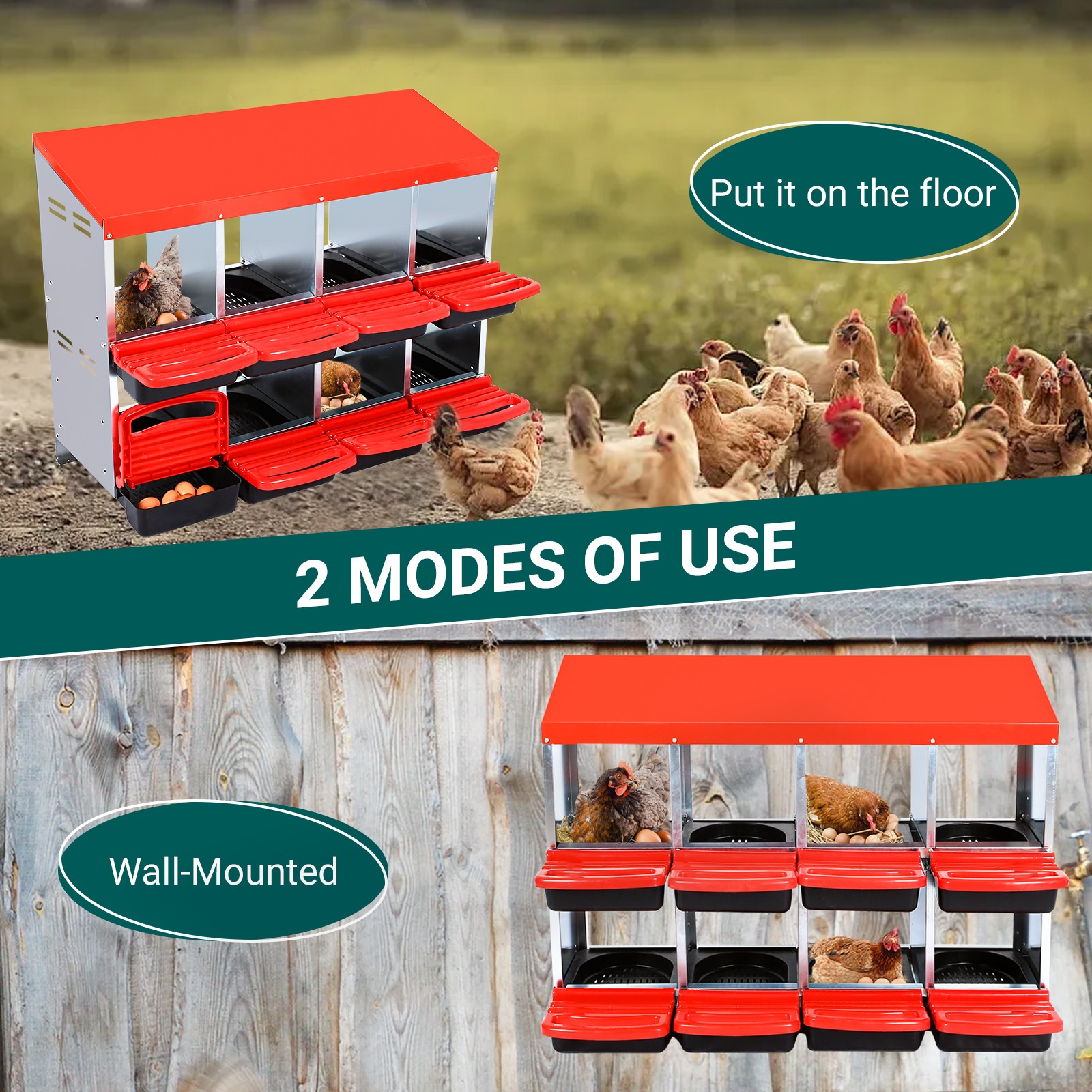Chicken Nesting Boxes 8 Holes Nesting Boxes Chicken Laying Box with Lid Cover