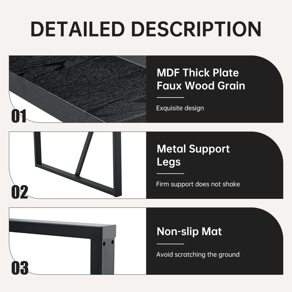 Black Wood Grain Rectangular Dining Table Set w/ 4 PU Chairs Modern
