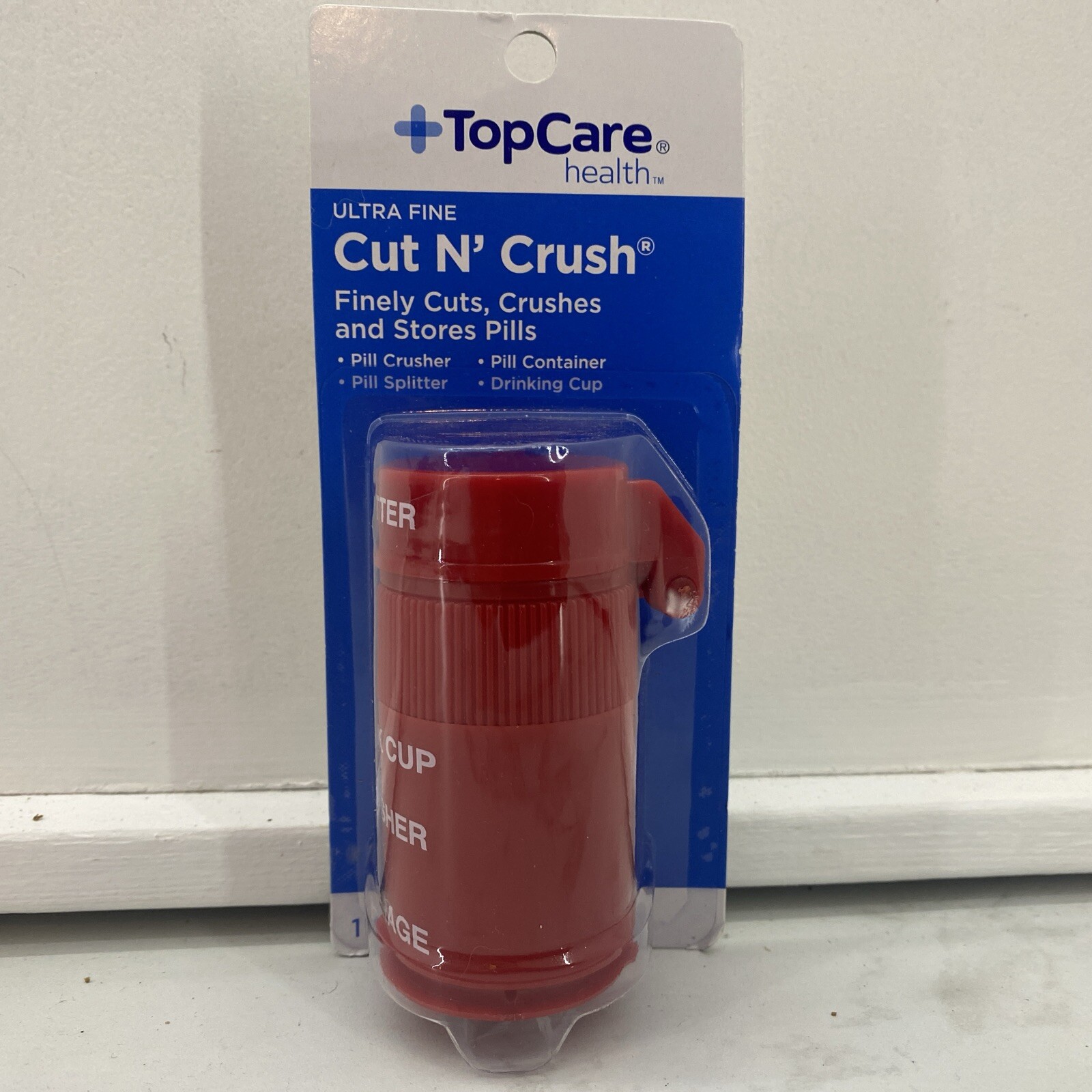 CUT N' CRUSH Pill Splitter And Crusher Ultra Fine Ezy Dose Red Drinking Cup