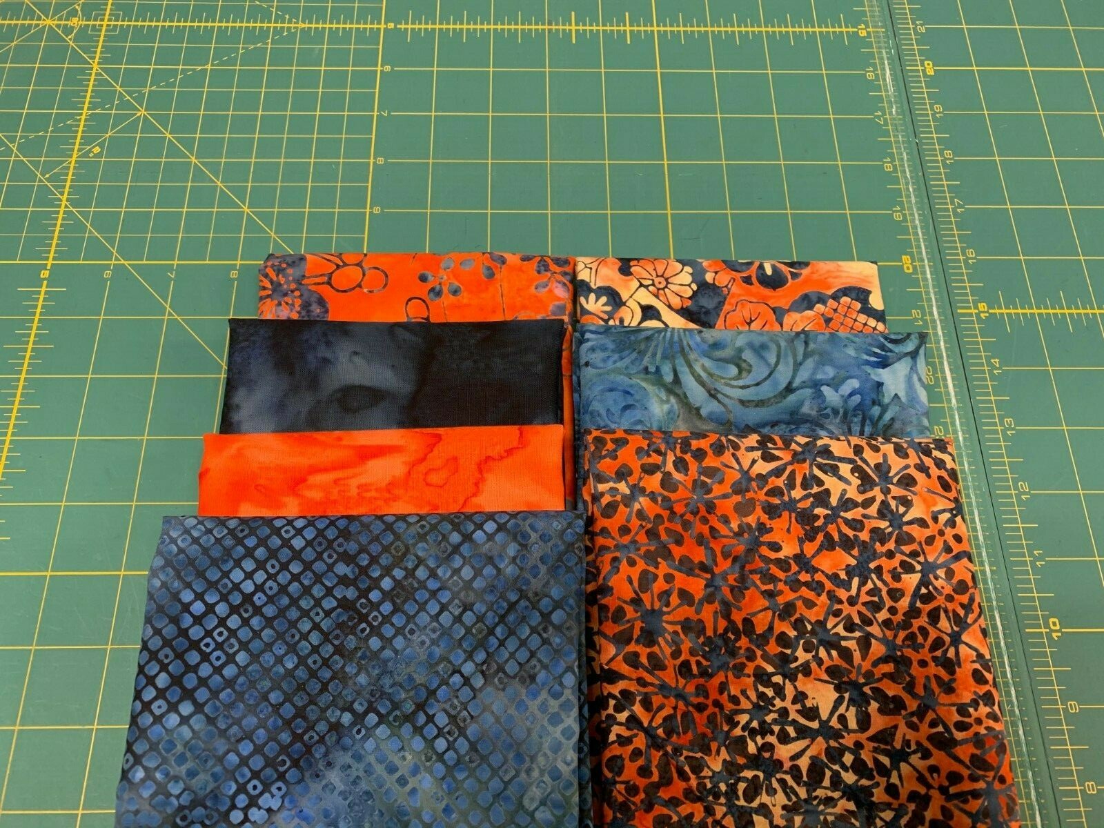 Navy and Orange Batiks 7 - 1/2 yard cuts, Hoffman of California NEW