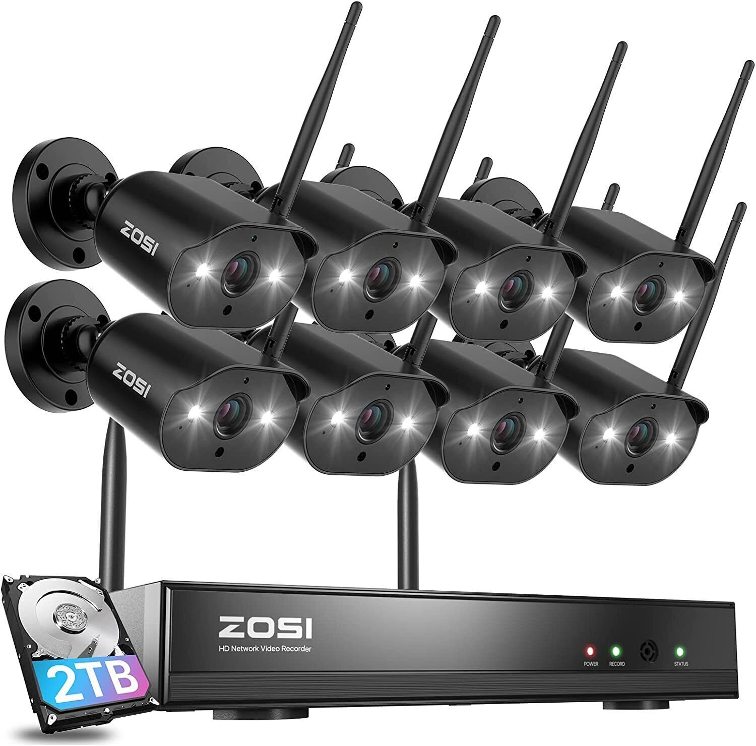 ZOSI 8CH 3MP 2K Wireless Security Camera System Night Vision AI Human Detection