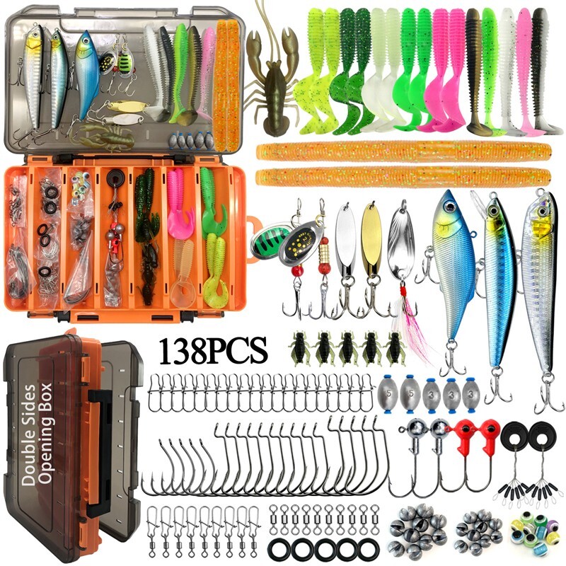 138PCS fishing bait set, including fishing boxes, fishing gear and men's gifts