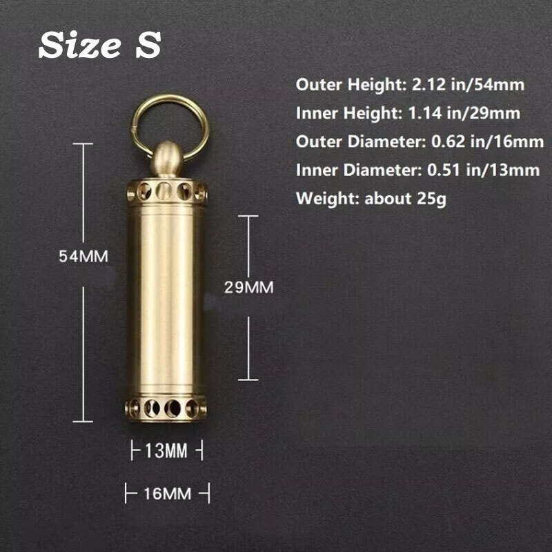 EDC Brass Waterproof Pill Box Organizer Container Case Storage Tank Key chain