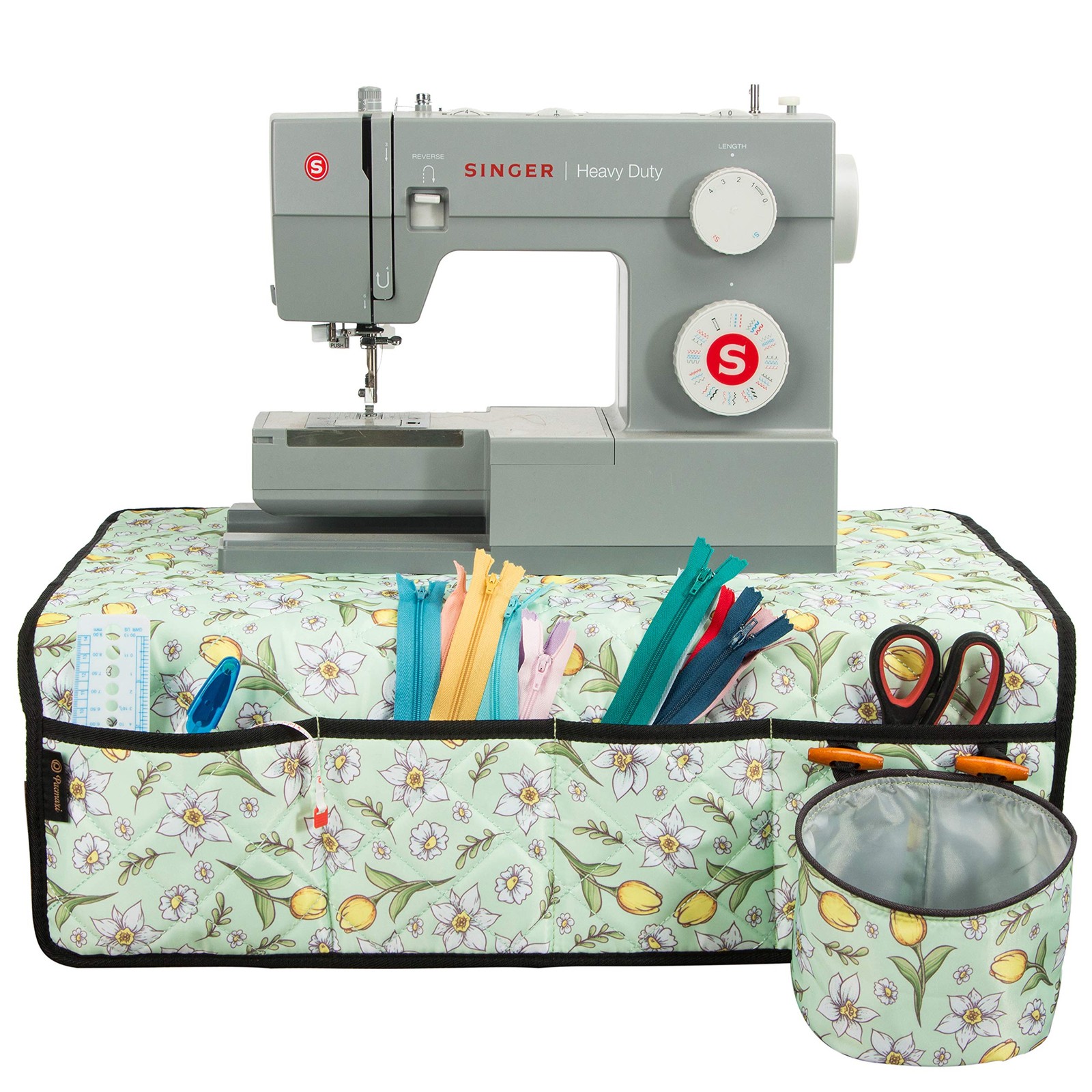 PACMAXI Sewing Machine Pad for Table with 4-Floral With Green Background