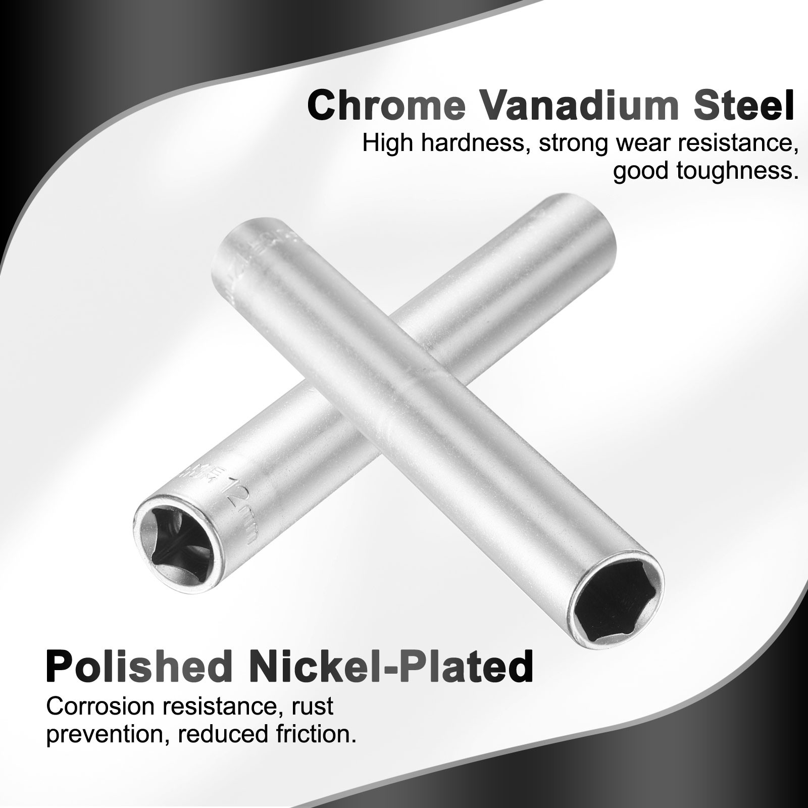 6 Points Deep Socket 3/8" Drive 12mm Nickel Plating Flip Sleeve 4.7" Long