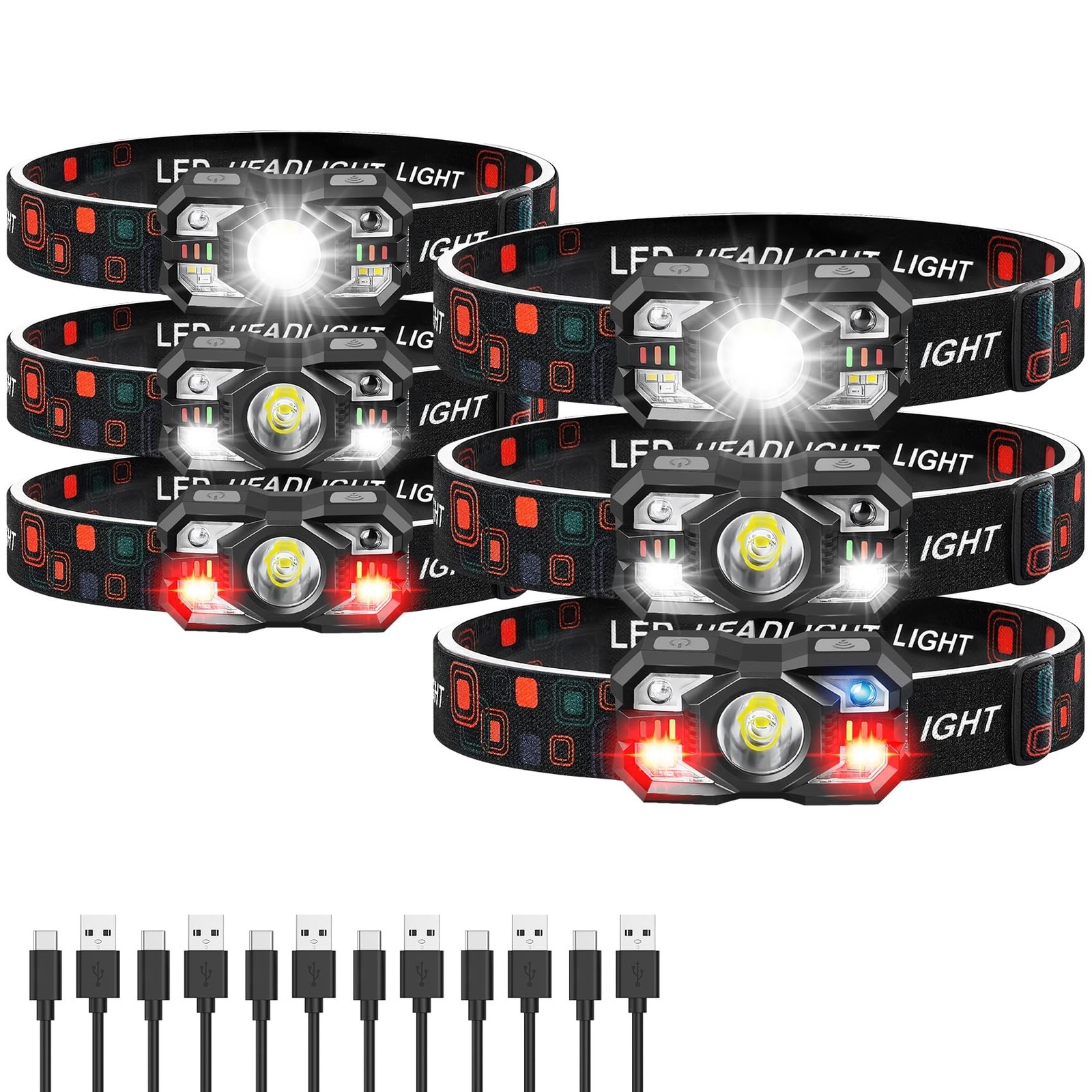 Headlamp Rechargeable 6Pack, 3000 Lumen Ultra-Light Bright Headlamp Flashligh...