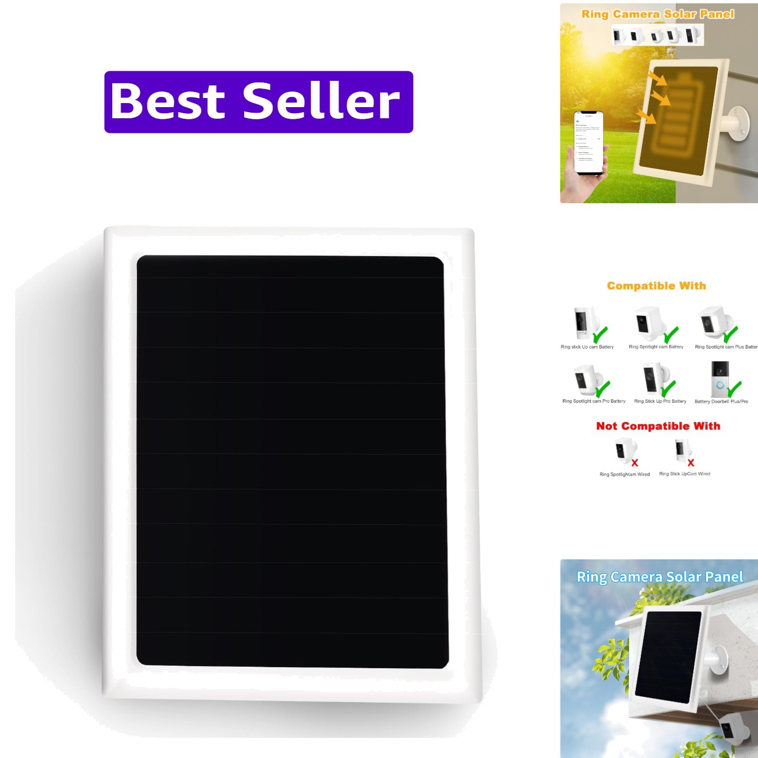 Solar Panel Charger for Ring Camera, Compatible with Stick Up Camera Battery,...