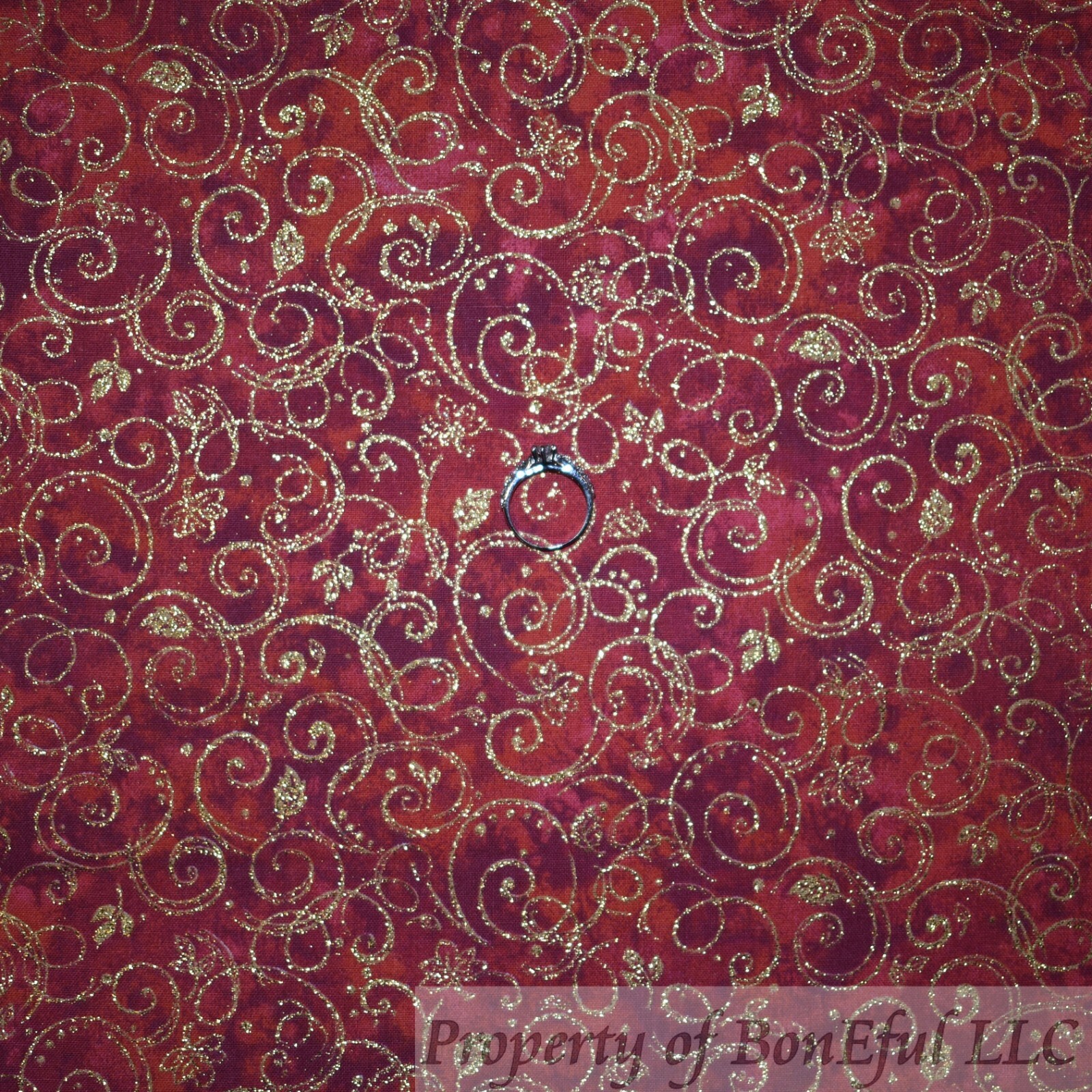 BonEful Fabric FQ Cotton Quilt Red Orange Flower Fall Leaf Glitter Gold Metallic
