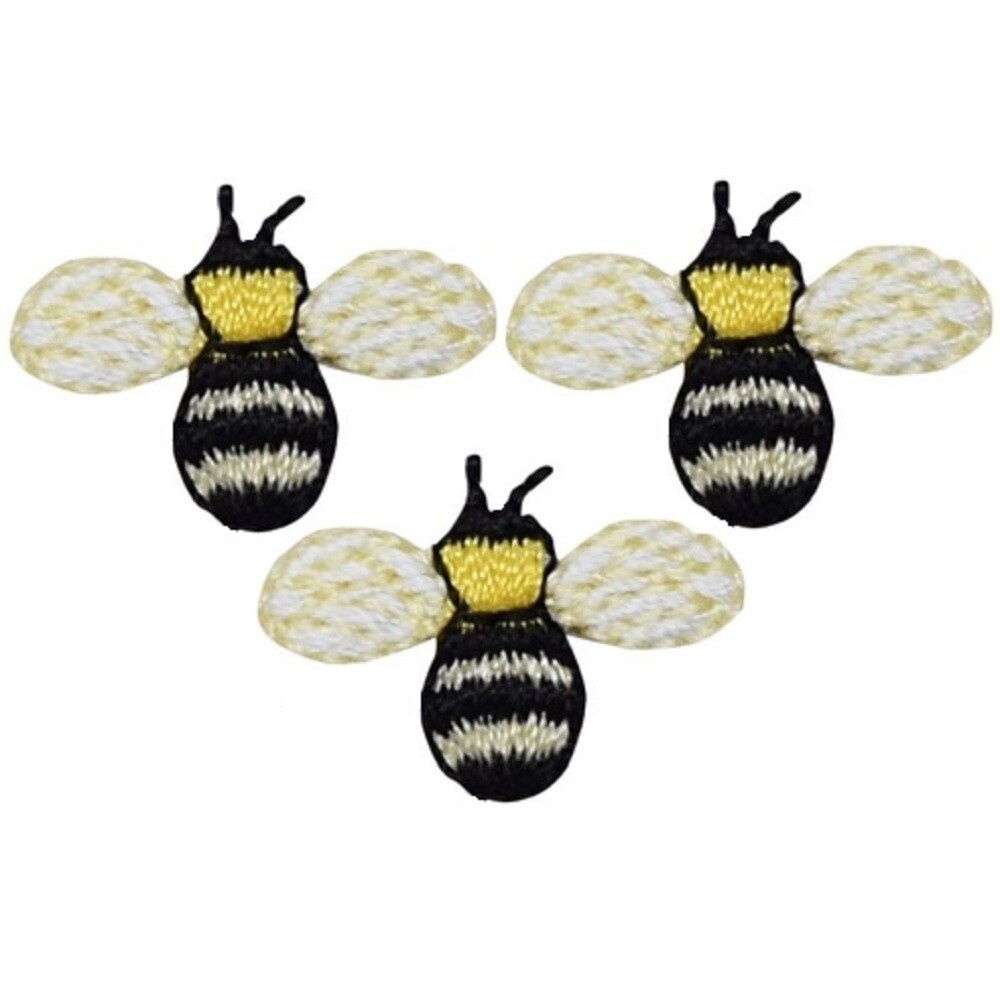 Mini Bumblebee Applique Patch - Bee, Insect, Bug Badge 3/4" (3-Pack, Iron on)