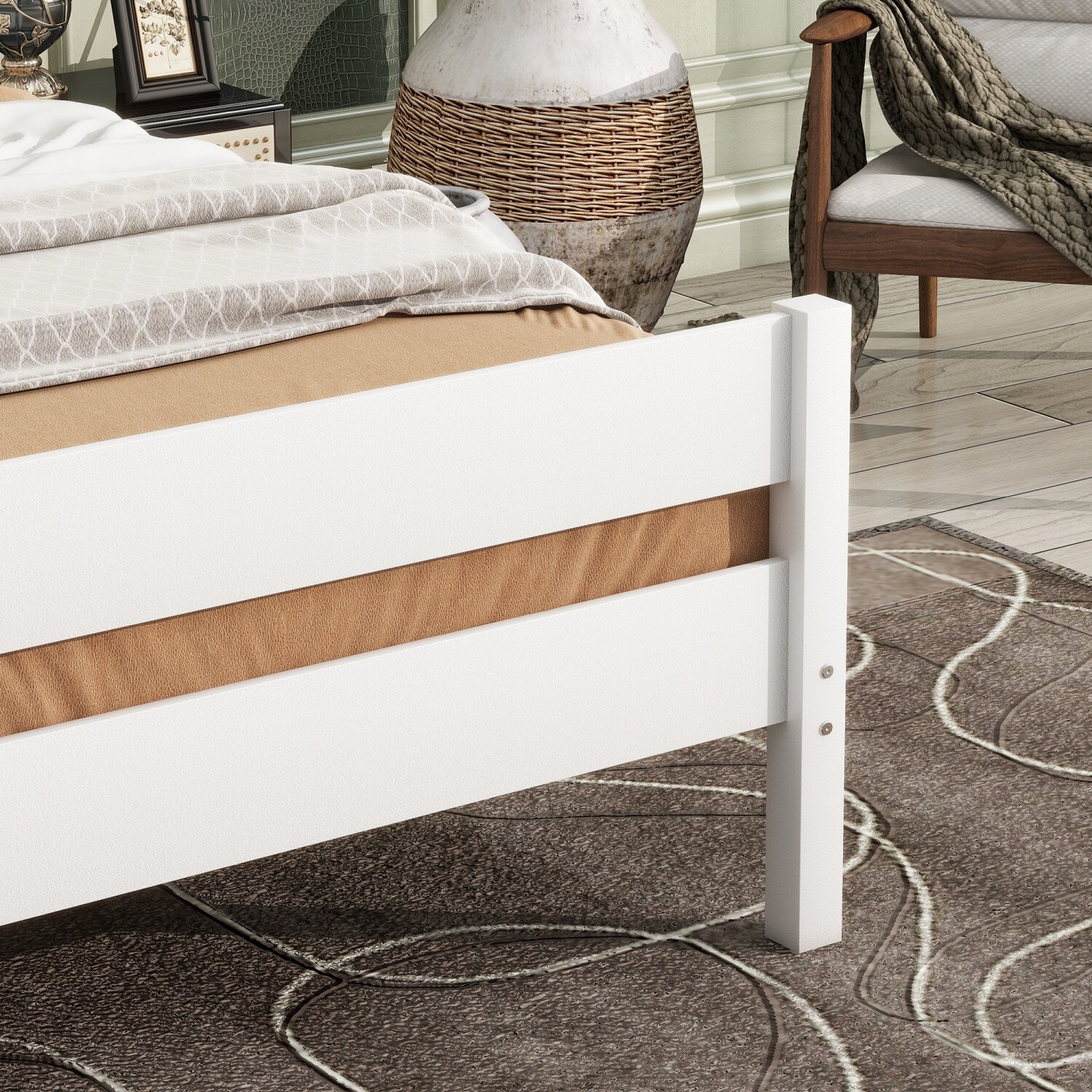 Twin Size Bed Frame Wooden Platform Bed Frame with Headboard White/Espresso