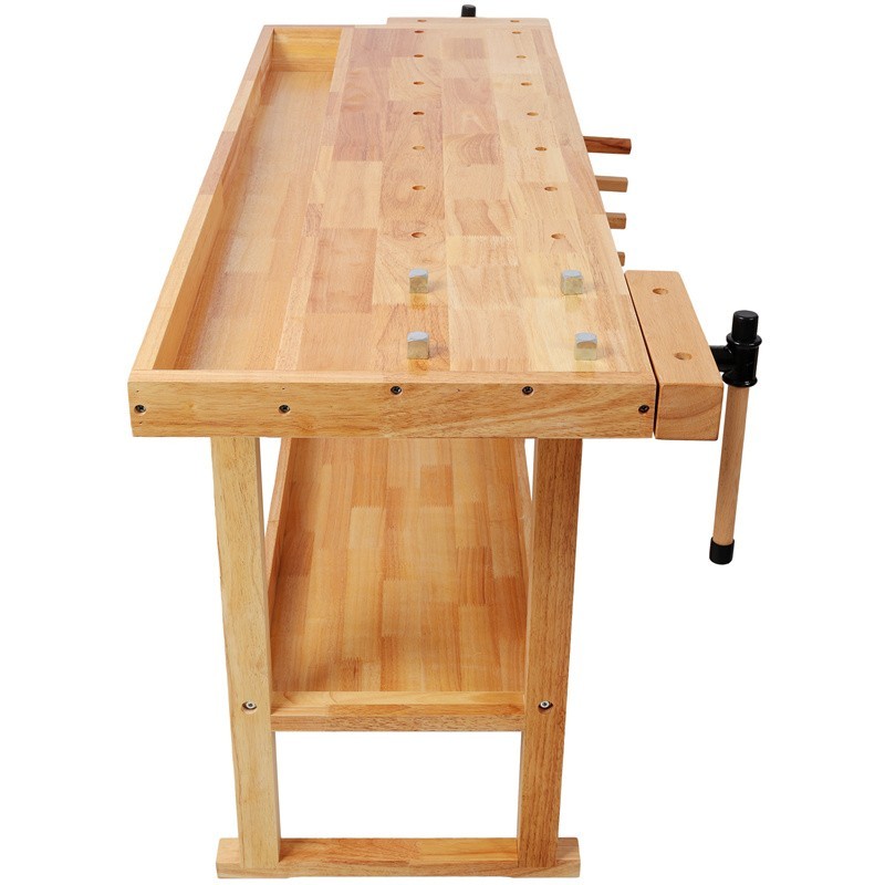 55" Workbench w/ Adjustable Handle 300LBS Load Rubber Wood Work Table for Garage