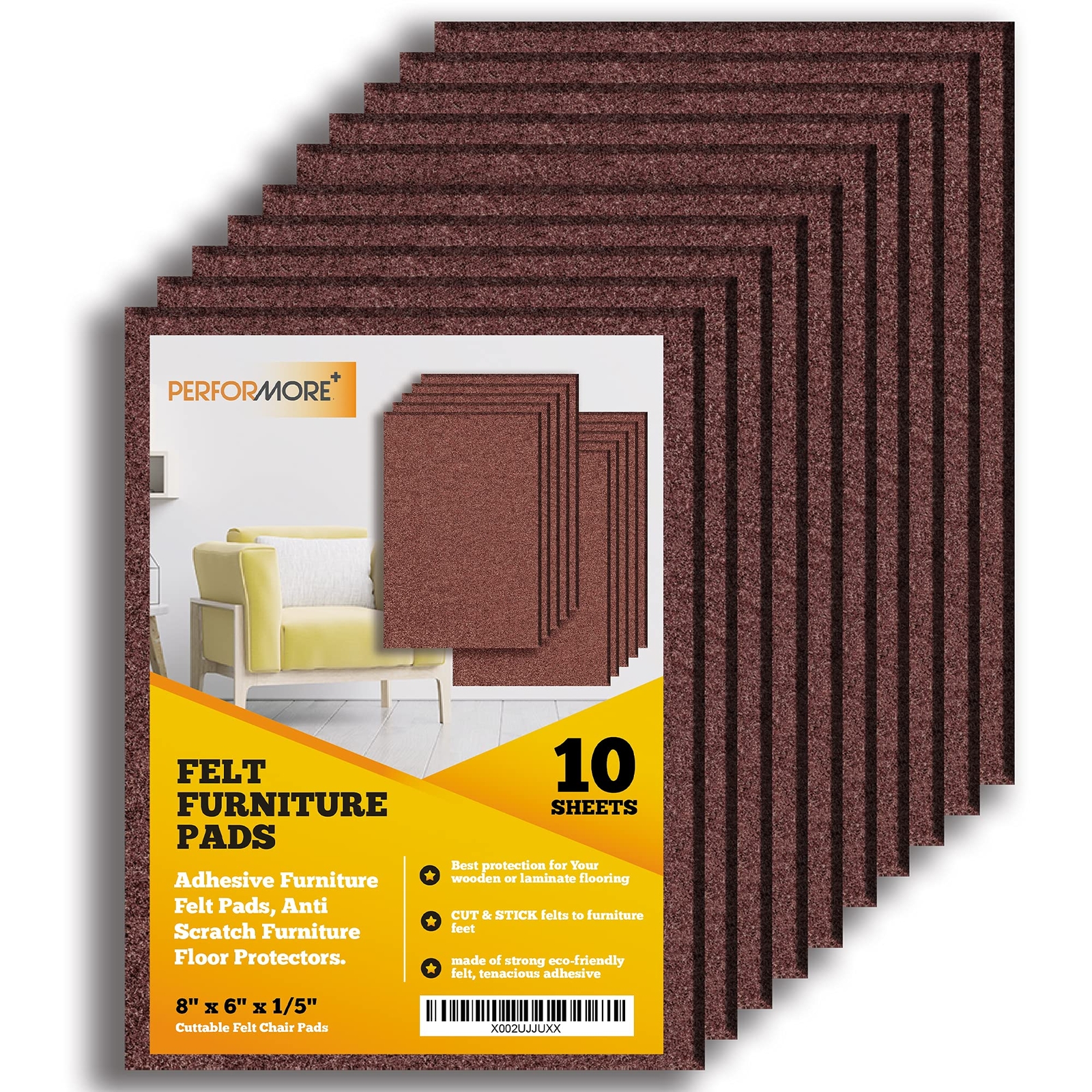 10 Pack Adhesive Furniture Felt Pads 8"x6" Brown Cut to Size for Floor Protec...