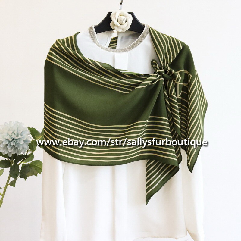 Sallys 100% Mulberry Silk Crepe Shawl Stripes Print Neck Oblong Collar Scarf