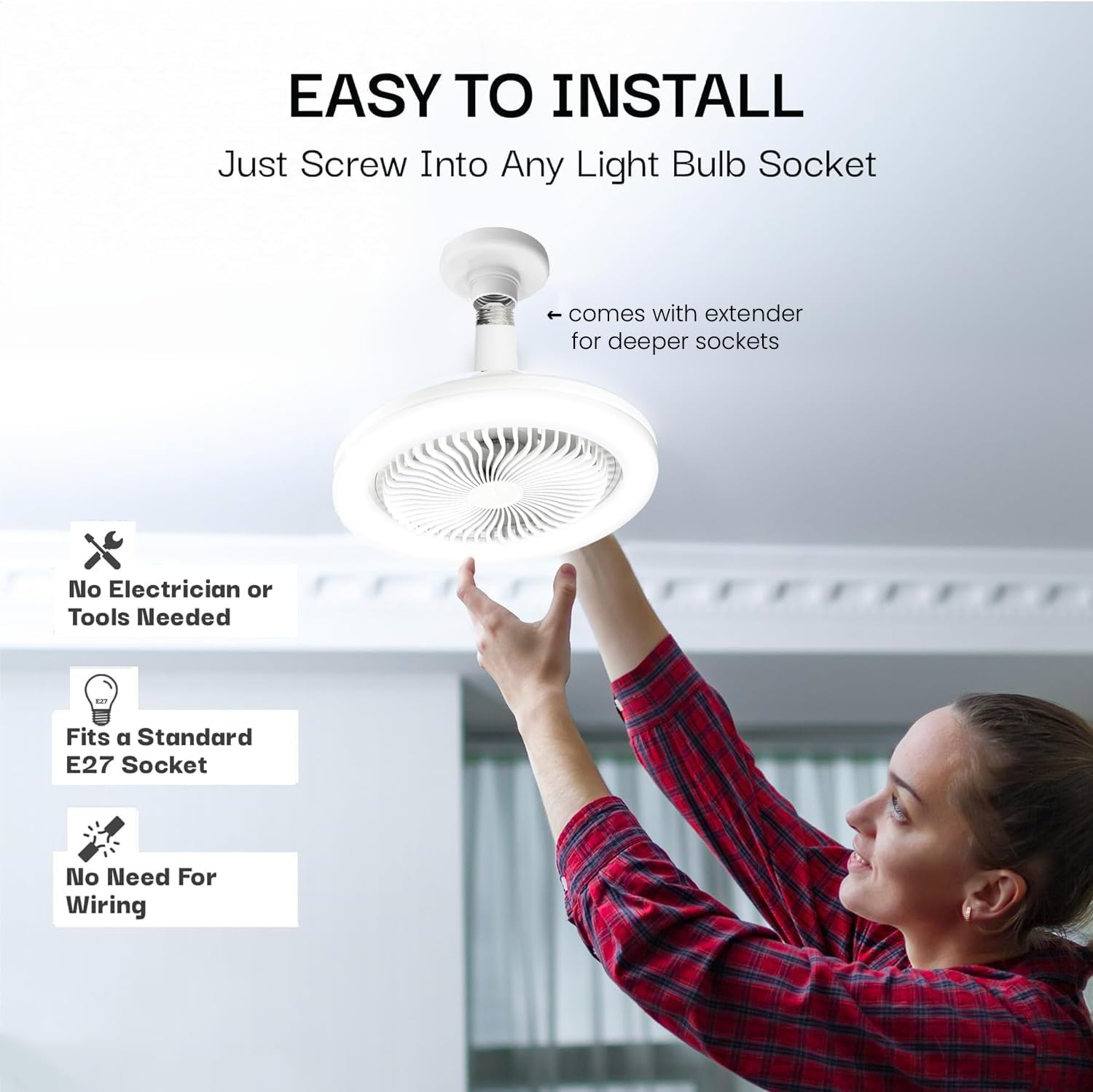 Socketair Wireless Ceiling Fan Light with Remote Control, Extender,110-120 Volt,