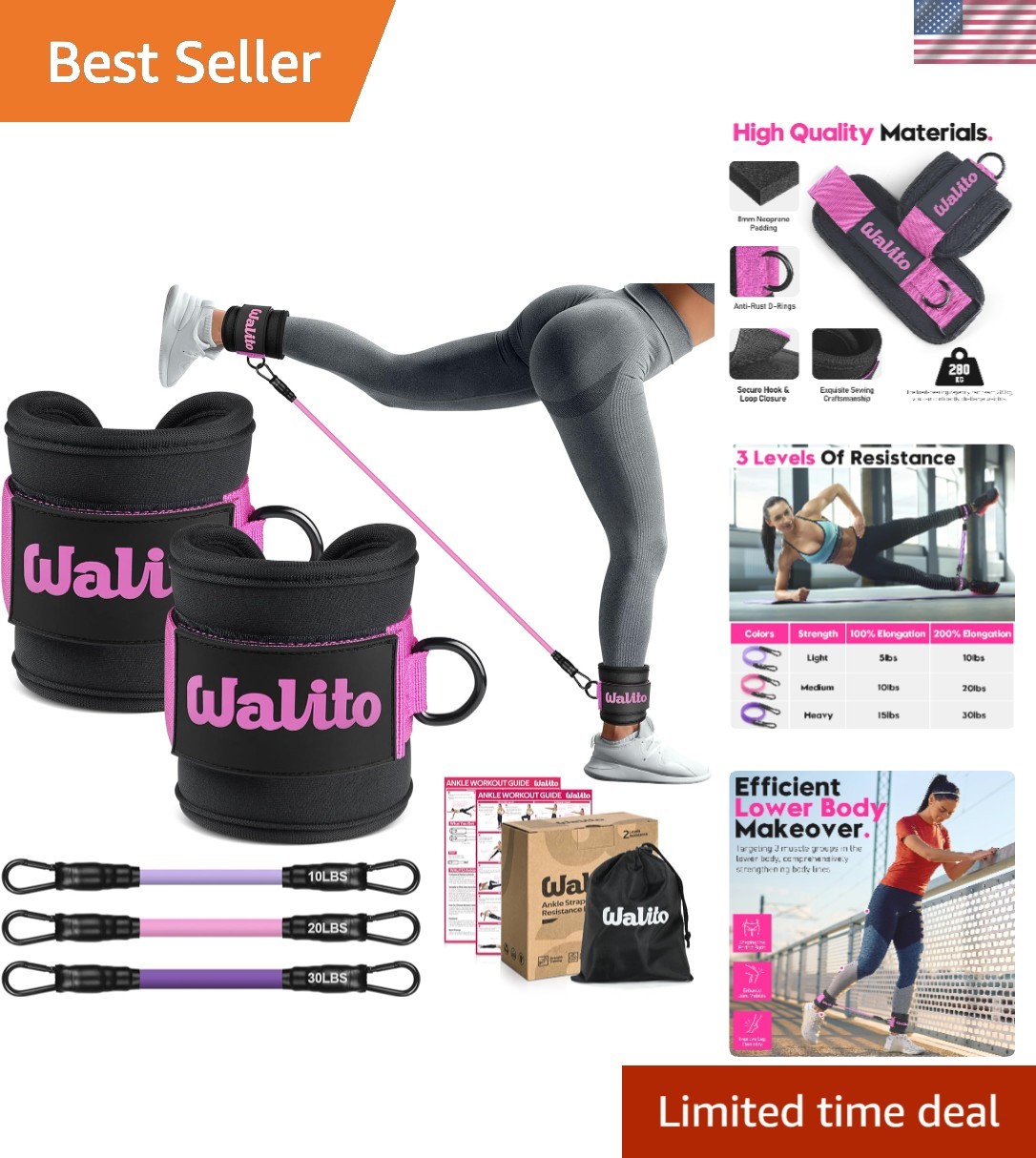 Ankle Resistance Bands with Cuffs, Exercise Bands for Legs and Butt, Booty Wo...