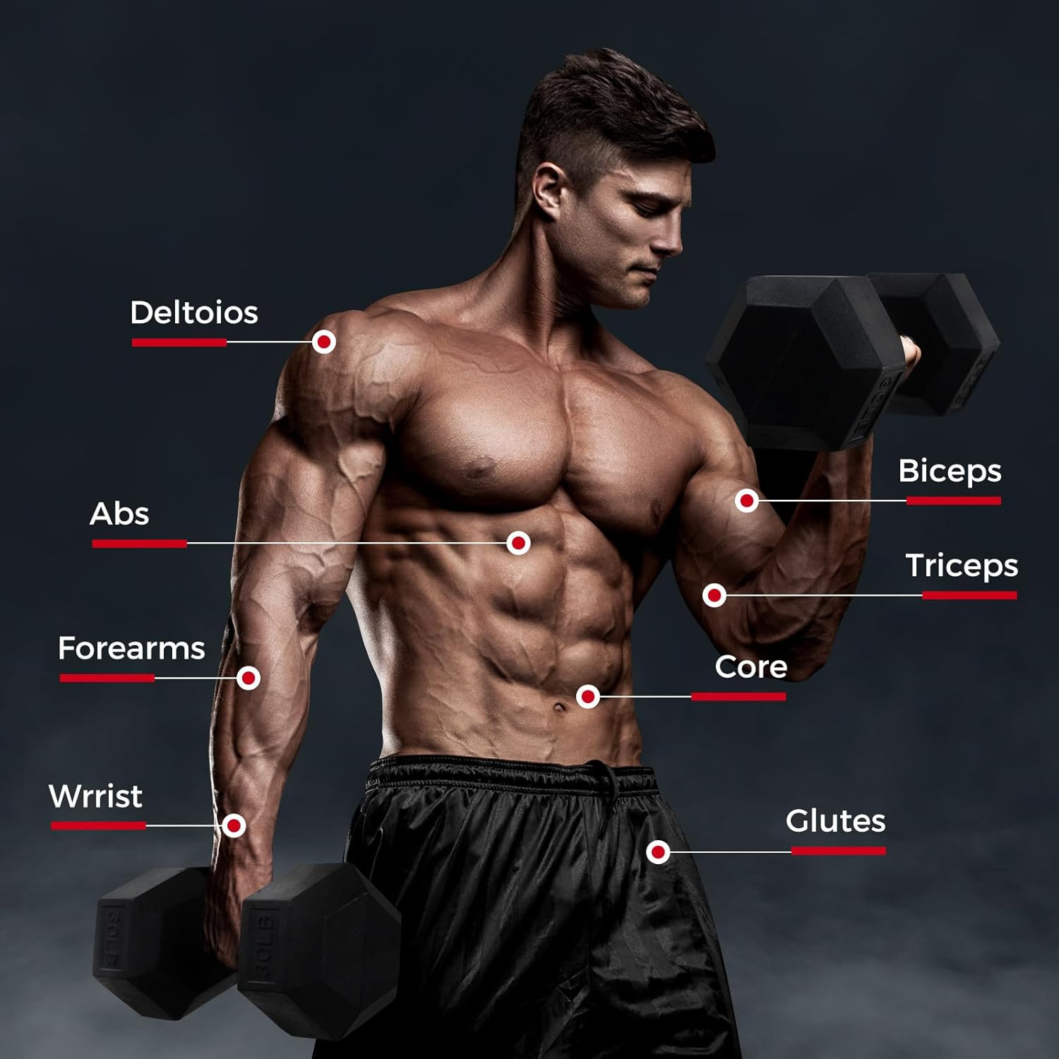 5-780LBS Rubber Coated Hex Dumbbell Weight Set with Rack and Adjustable Weight B