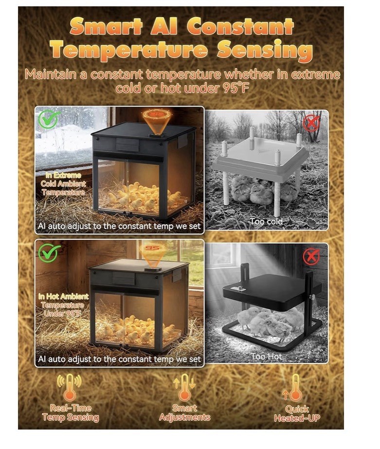 Brooder Box for Chicks, 200W Rapid Heat Brooder Plate W/9H Timer & Remote