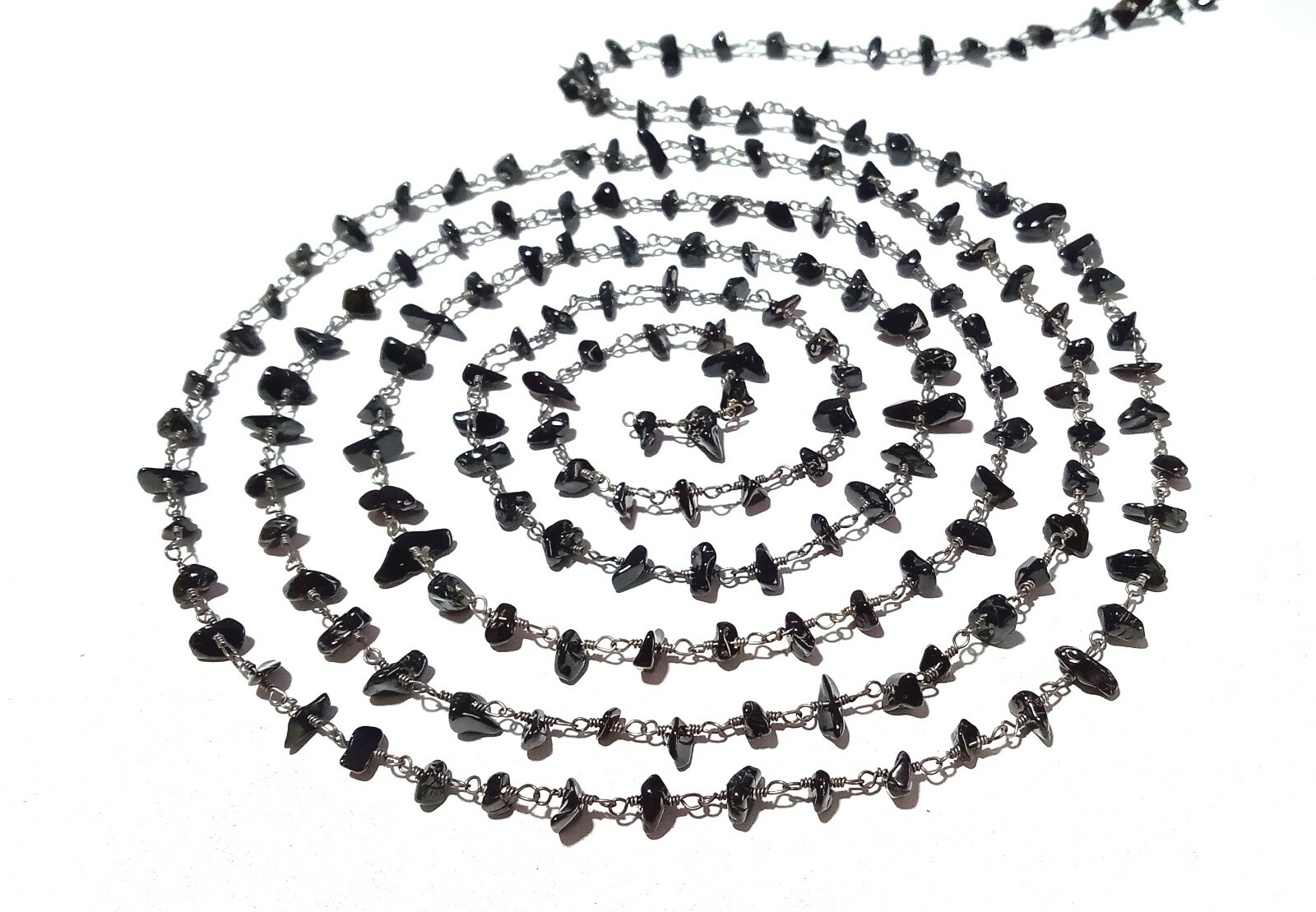 5 Feet Black Spinel Chip 4-6mm Rosary Beaded Chain Black Plated Wire Wrapped