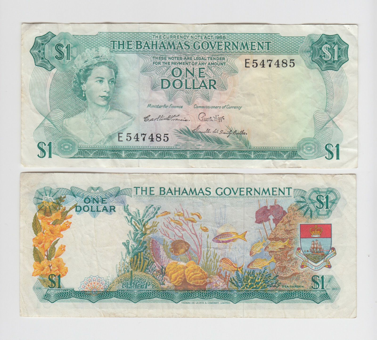 BAHAMAS P.18b  1 DOLLAR 1965 3 SIGS PFX E QEII FINE LOW SHIPPING WE COMBINE 2111