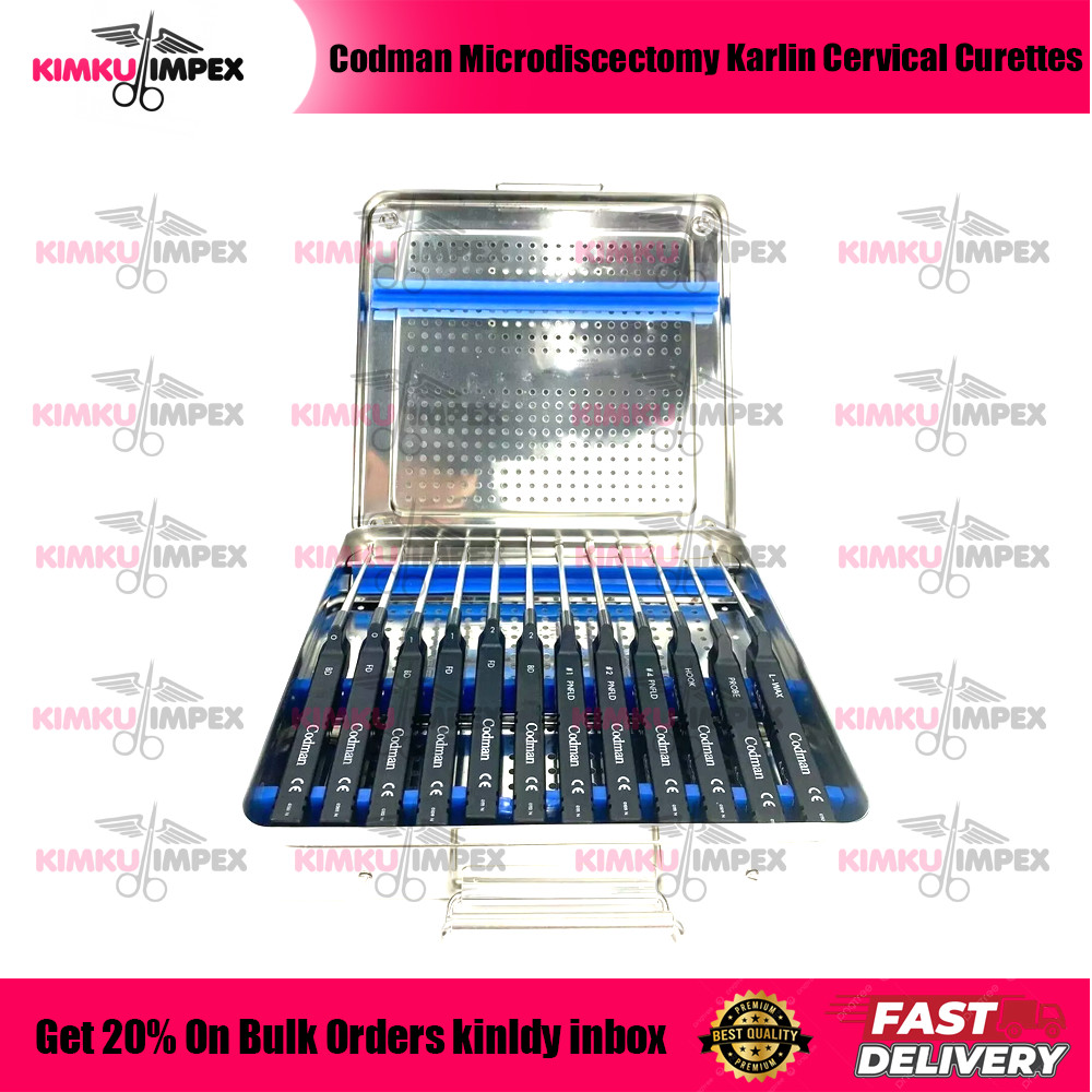 Lot Of 14 Codman Microdiscectomy Karlin Cervical Curettes Set w Tray