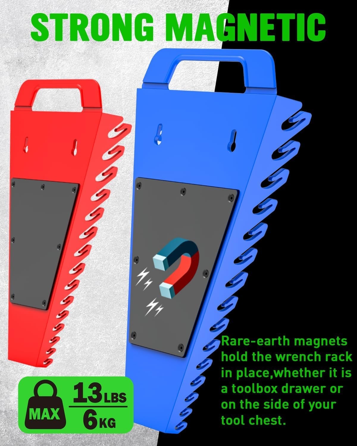 Compact and Color-Coded Wrench Organizer - 2-Pack for 30 Tools - Magnetic