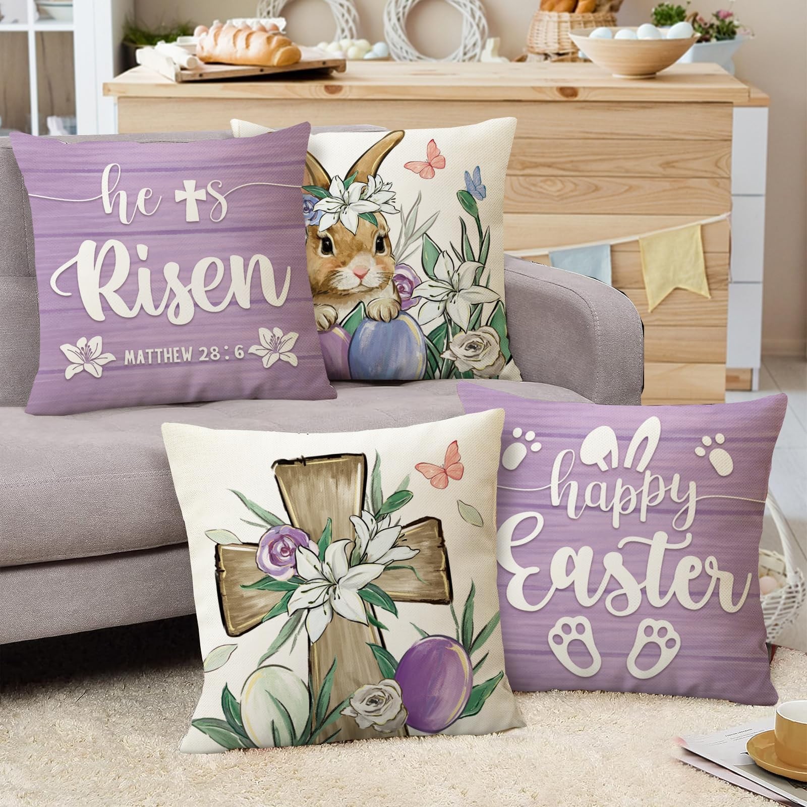 Fahrendom Happy Easter Christian 18" x (Pack of 4), Purple Rabbit