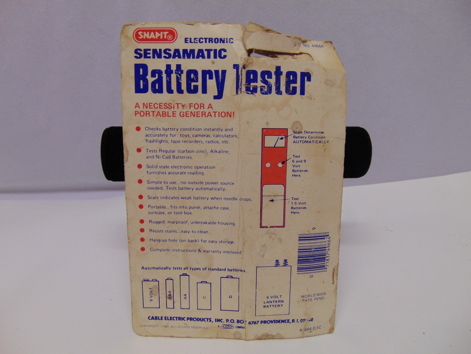 1981 Snapit Electronic Sensamatic Battery Tester USA Cable Electronics #49664