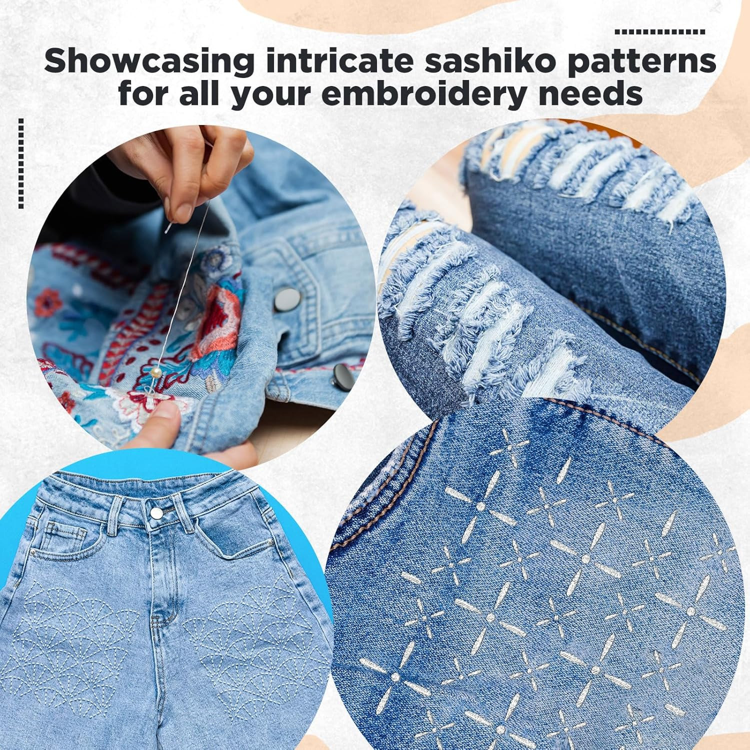 30 Pcs Plastic Sashiko Stencil 4.7 X 4.7 Inch Geometric Sashiko Pattern Template