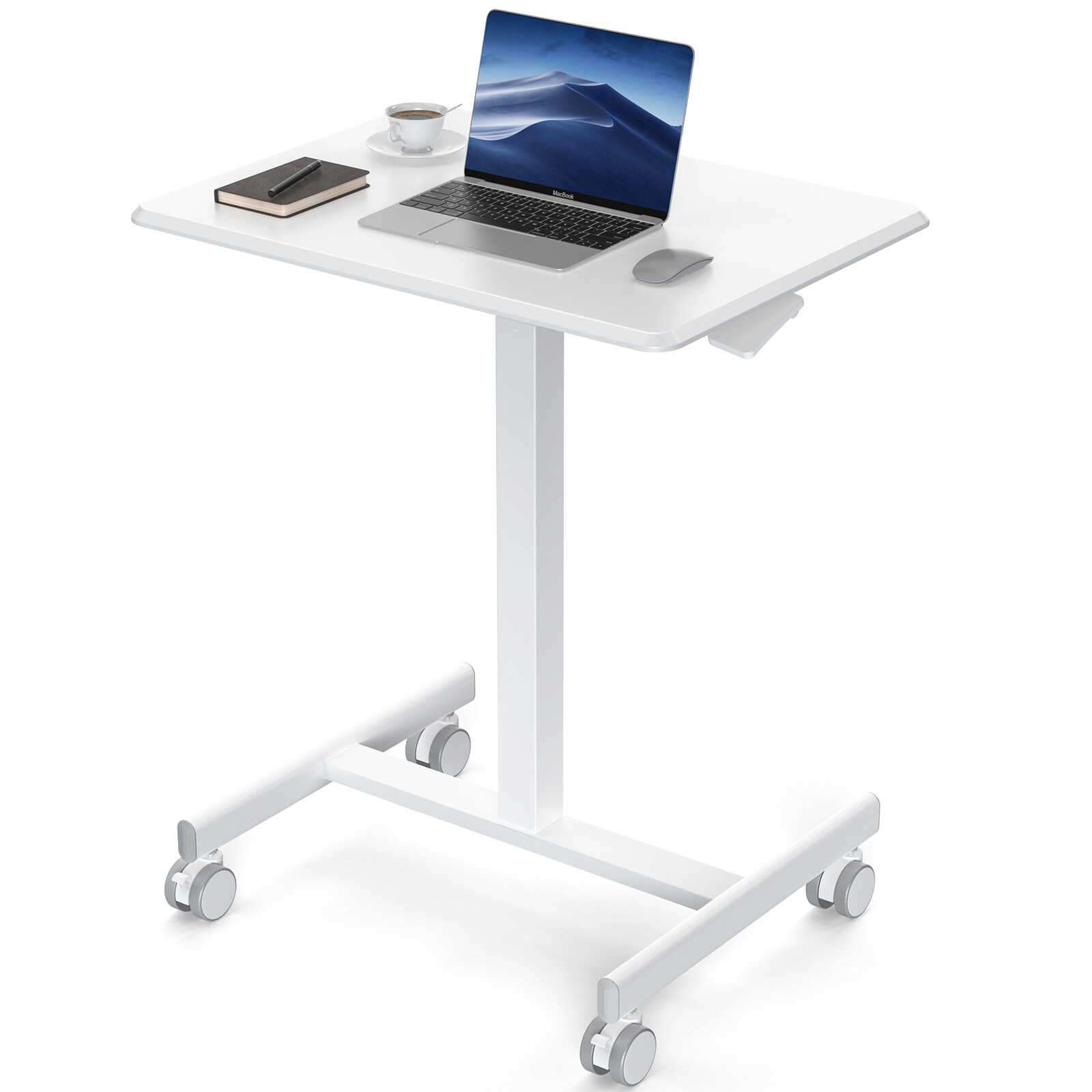 Portable Standing Desk with Lockable Wheels, Mobile Stand Rolling Laptop Desk