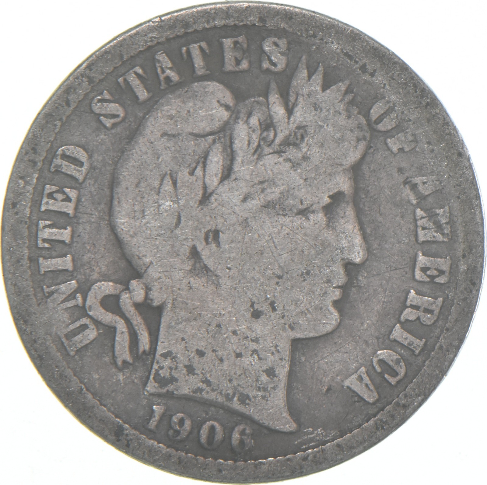 1906-S Barber Dime 90% Silver Average Circ