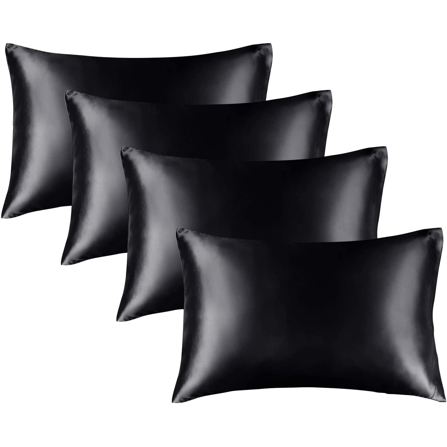 4 Pack Satin Pillow Covers, Envelope Closure, King Size, Black