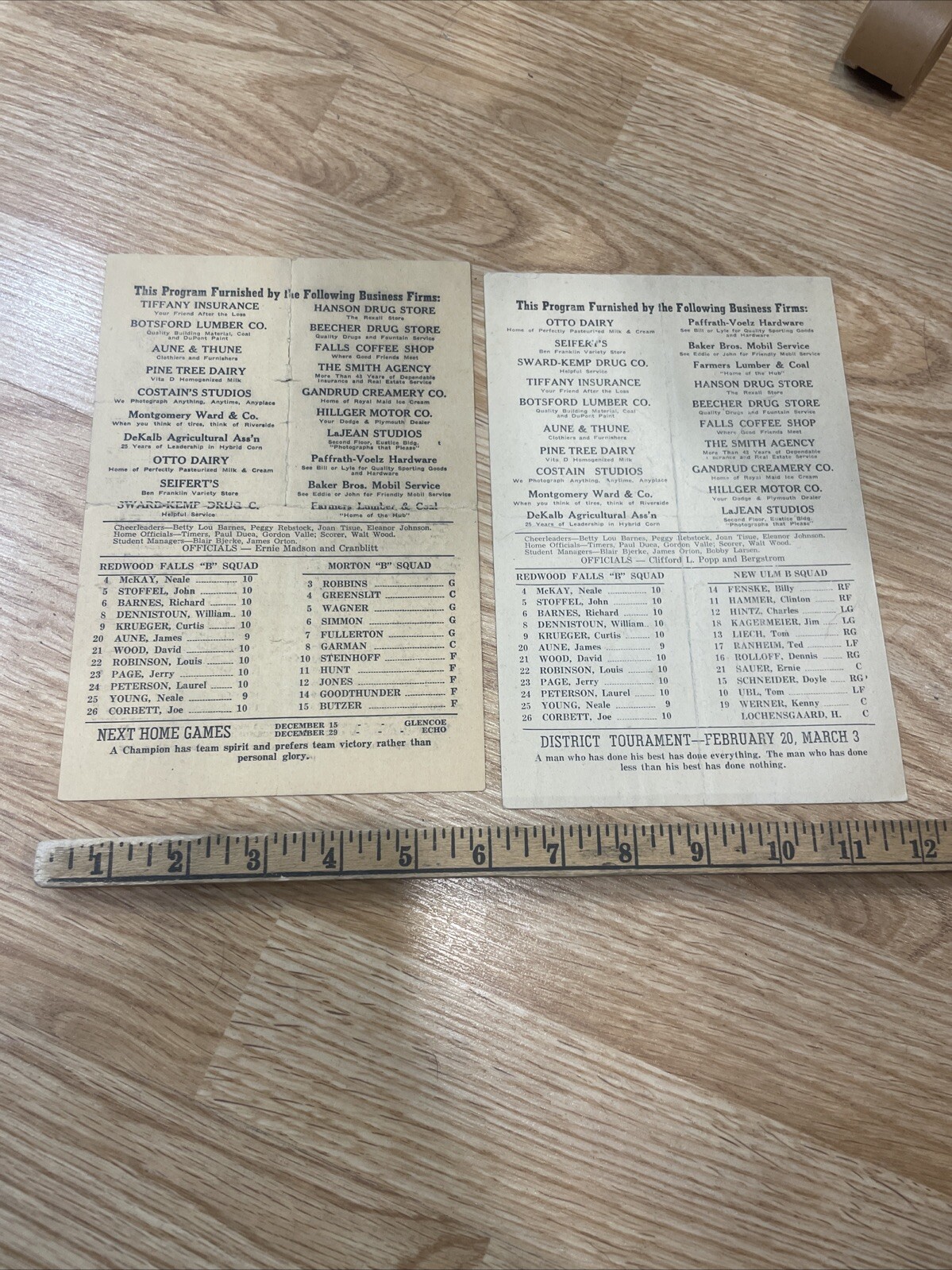 1950 51 Redwood Falls MN Basketball Programs Morton New Ulm