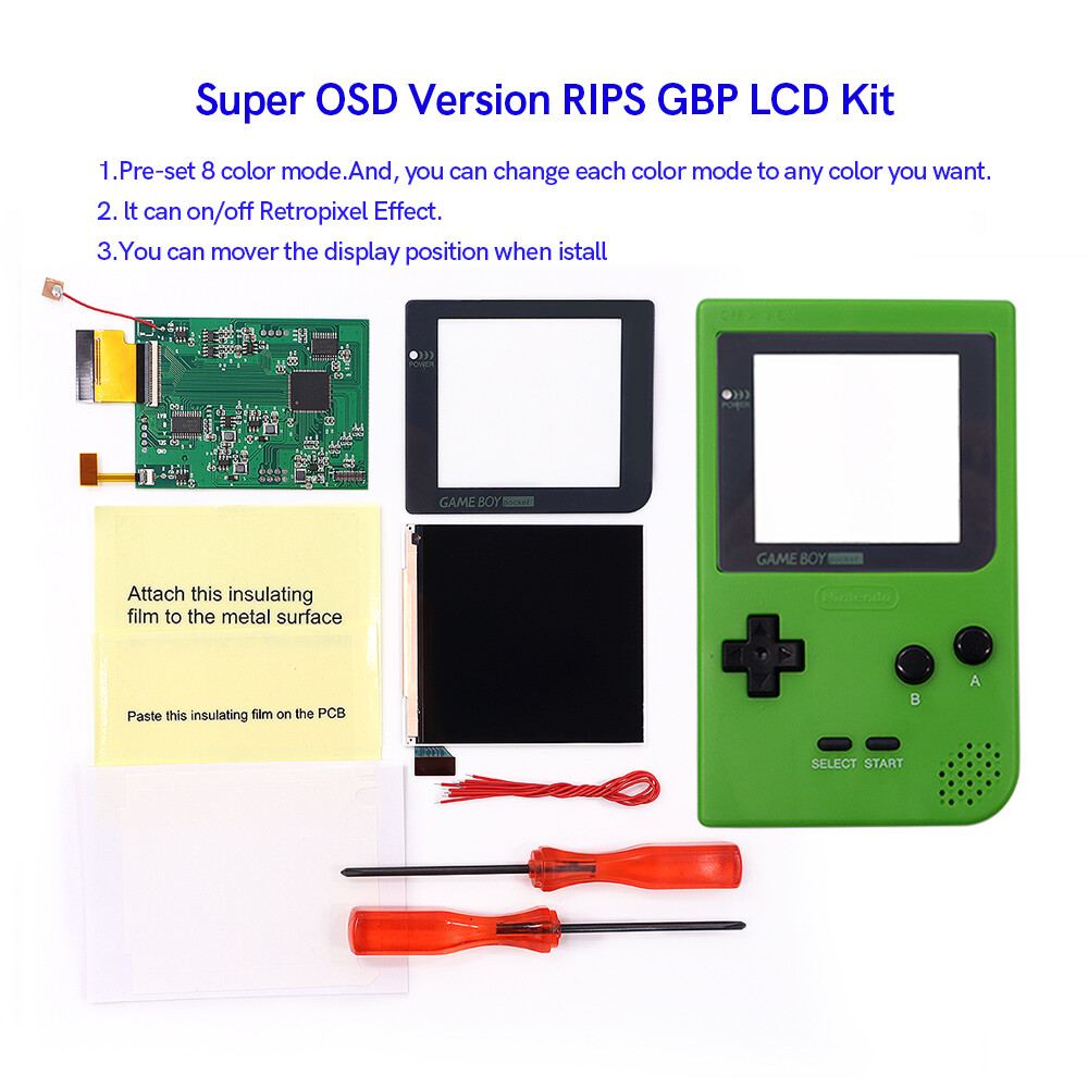 OSD Gameboy Pocket IPS Screen For GBP Retro Pixel LCD Backlight Kits + Shell