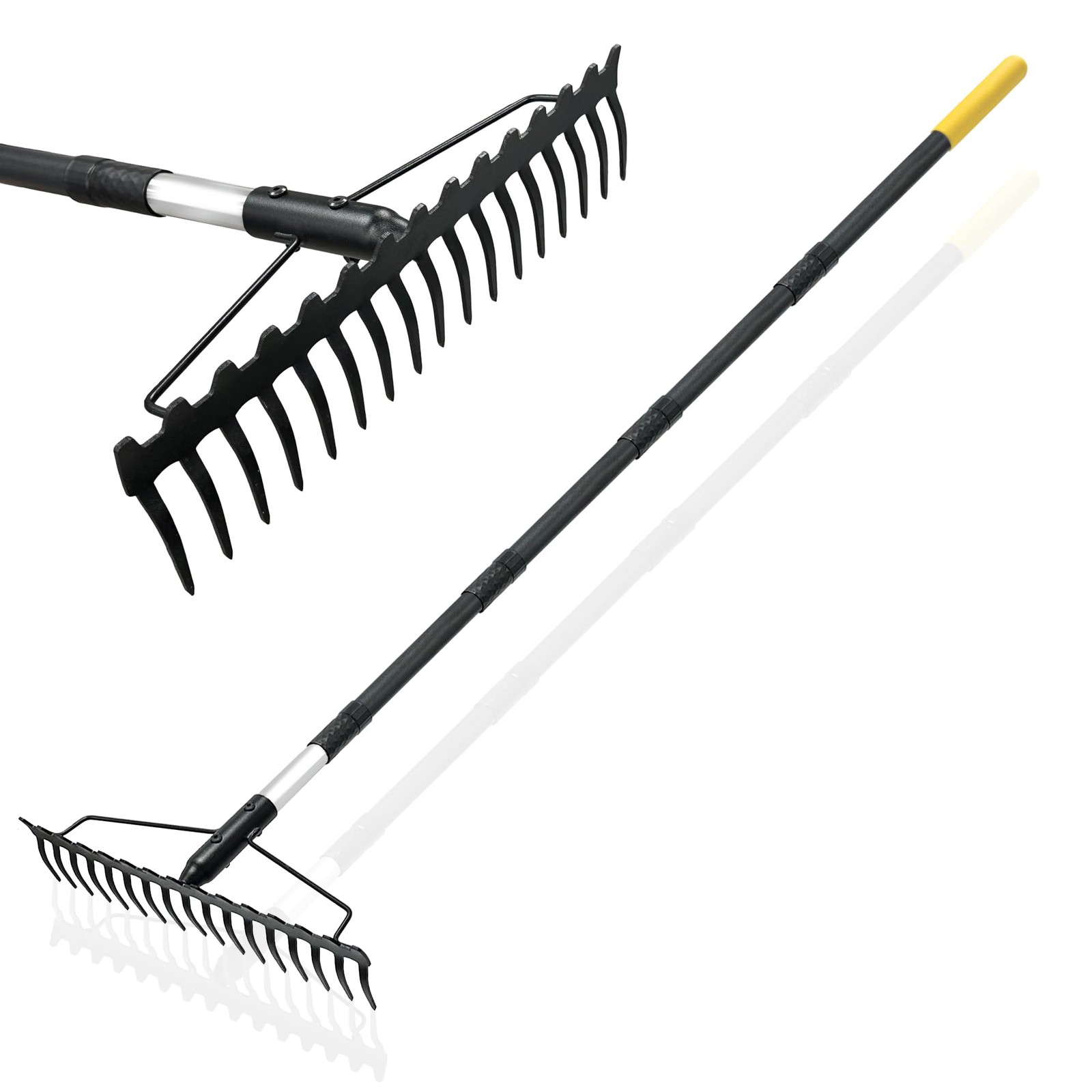 Bow Rake, 68-Inch Adjustable Handle Garden Rake with 17 Steel Tines, Heavy Du...