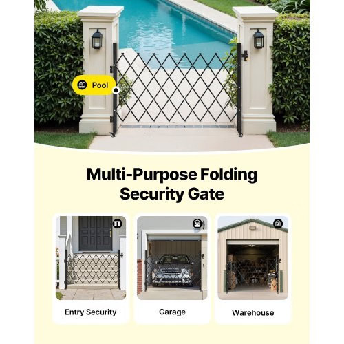 Single Folding Security Gate, Lockable Scissor Gate with 360° Swivel Casters, O