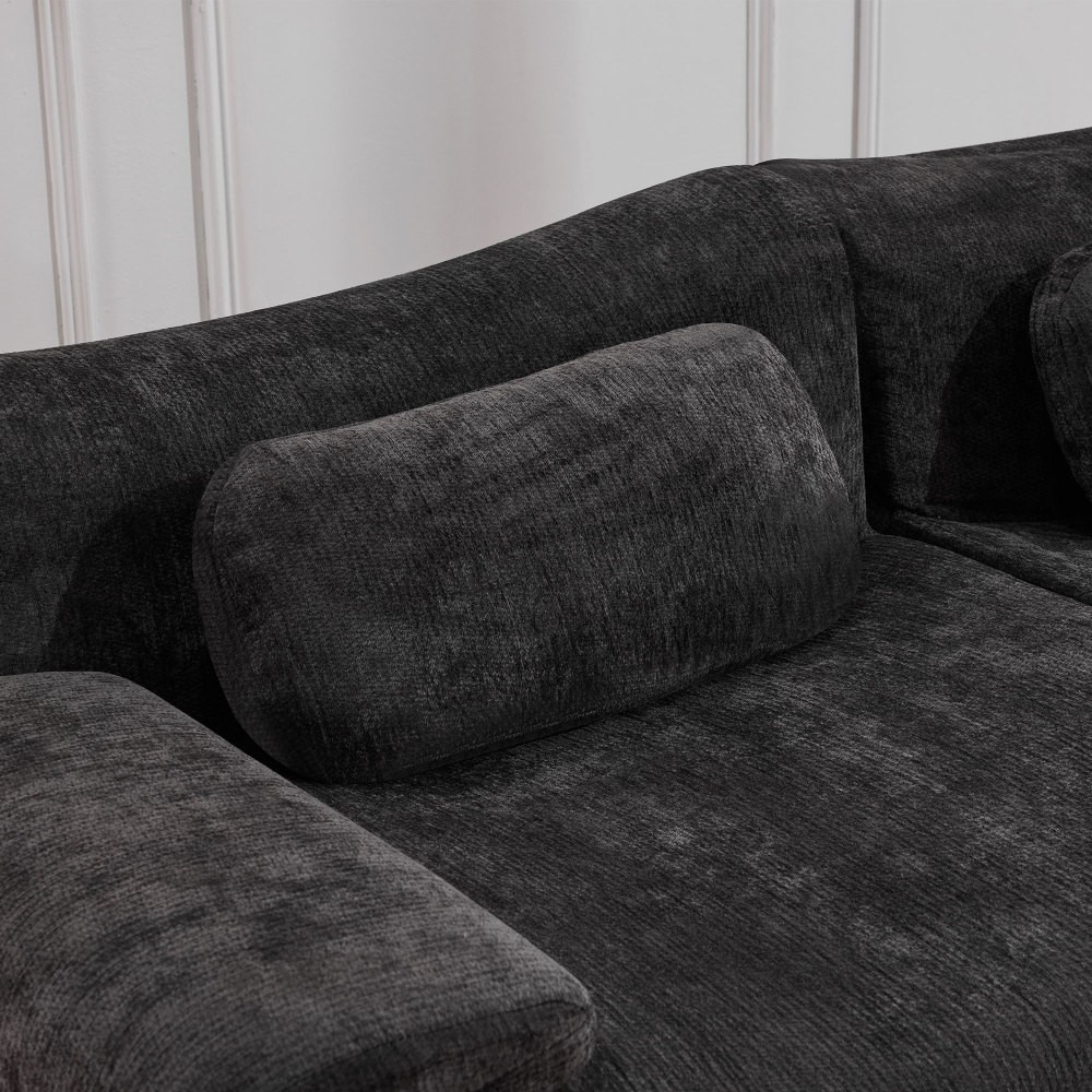 Modular Chenille Sofa 3-Seat Cushion Back Modern Upholstered Sectional, Black