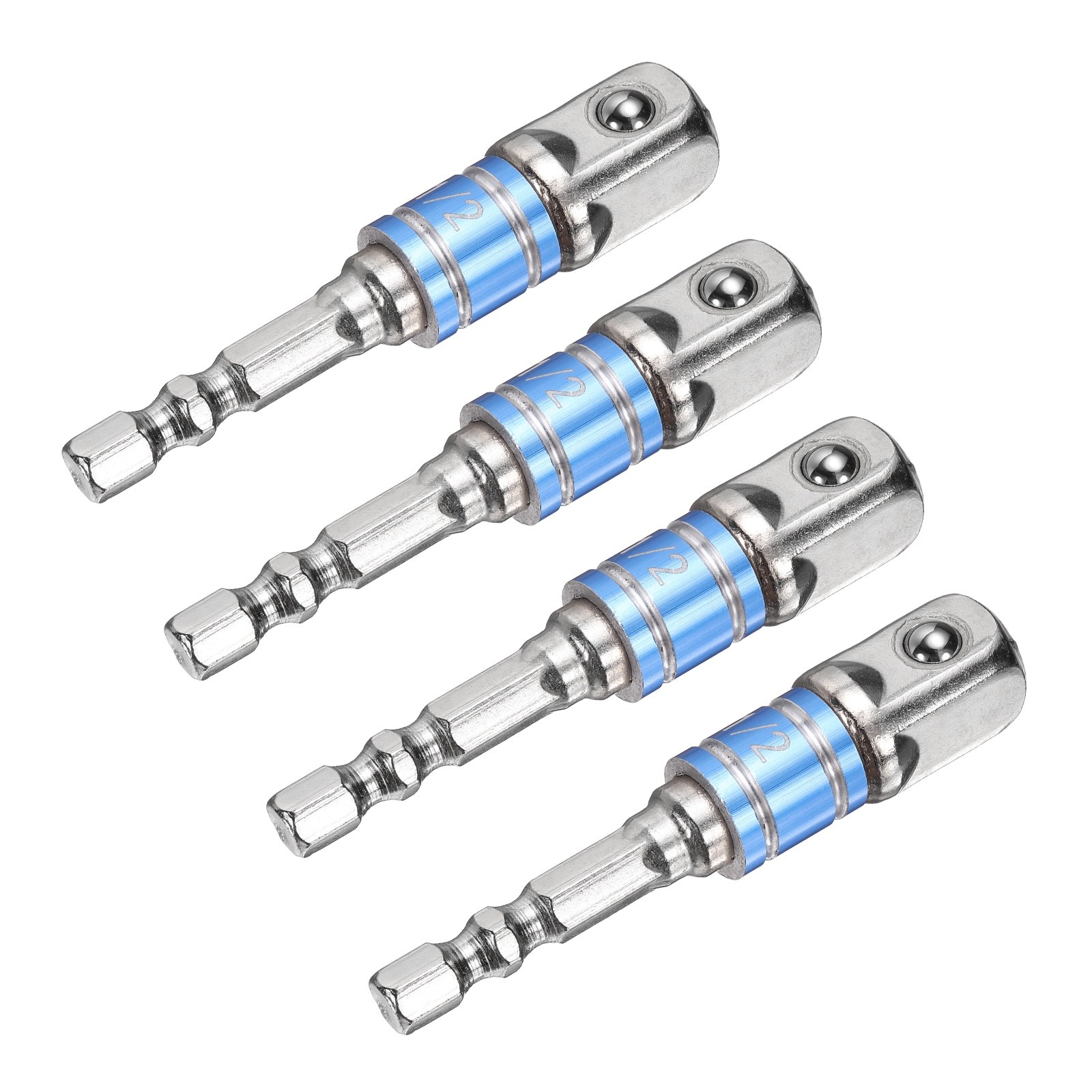 4pcs 1/2" Bright Impact Driver Socket Adapter Extension Set Silver-Blue