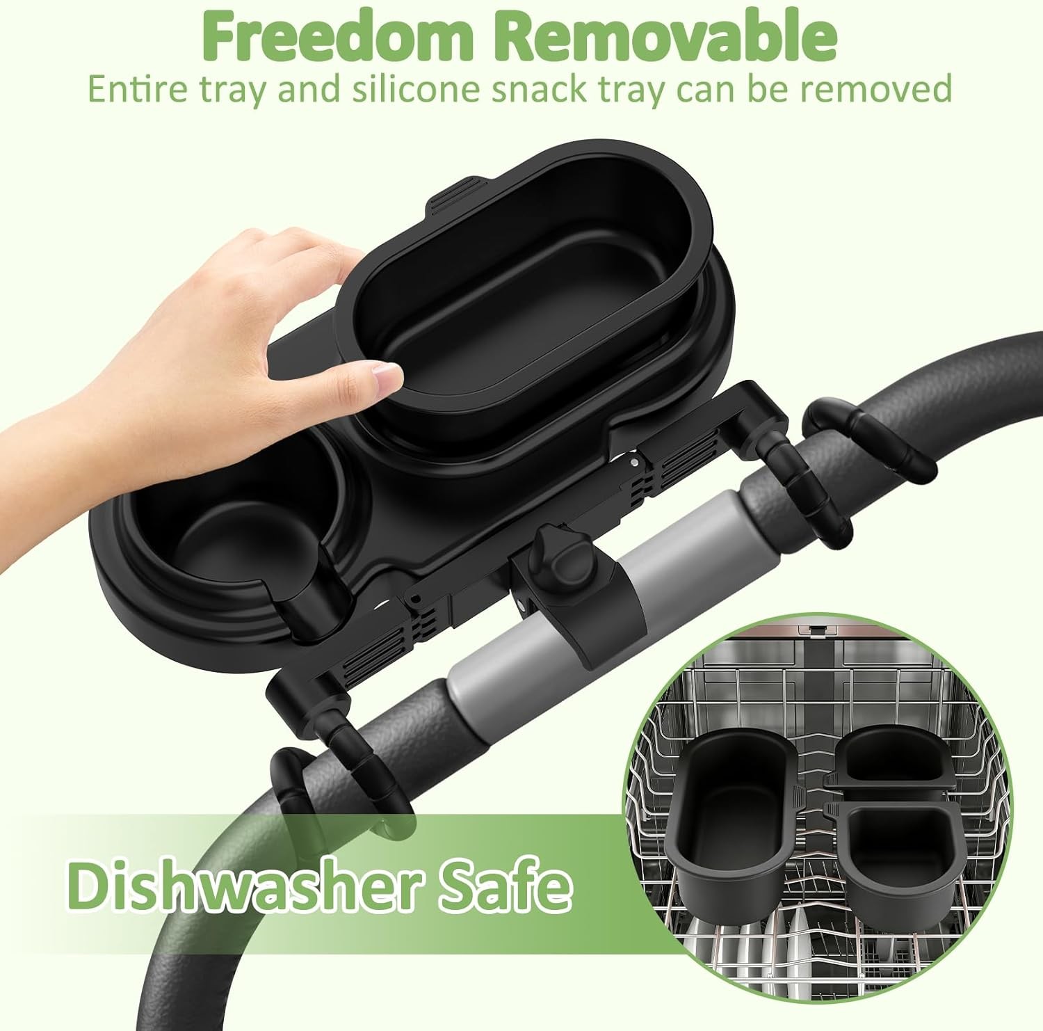 Universal Stroller Snack Tray with 3 Detachable Silicone Bowls, Anti-Slip Silico