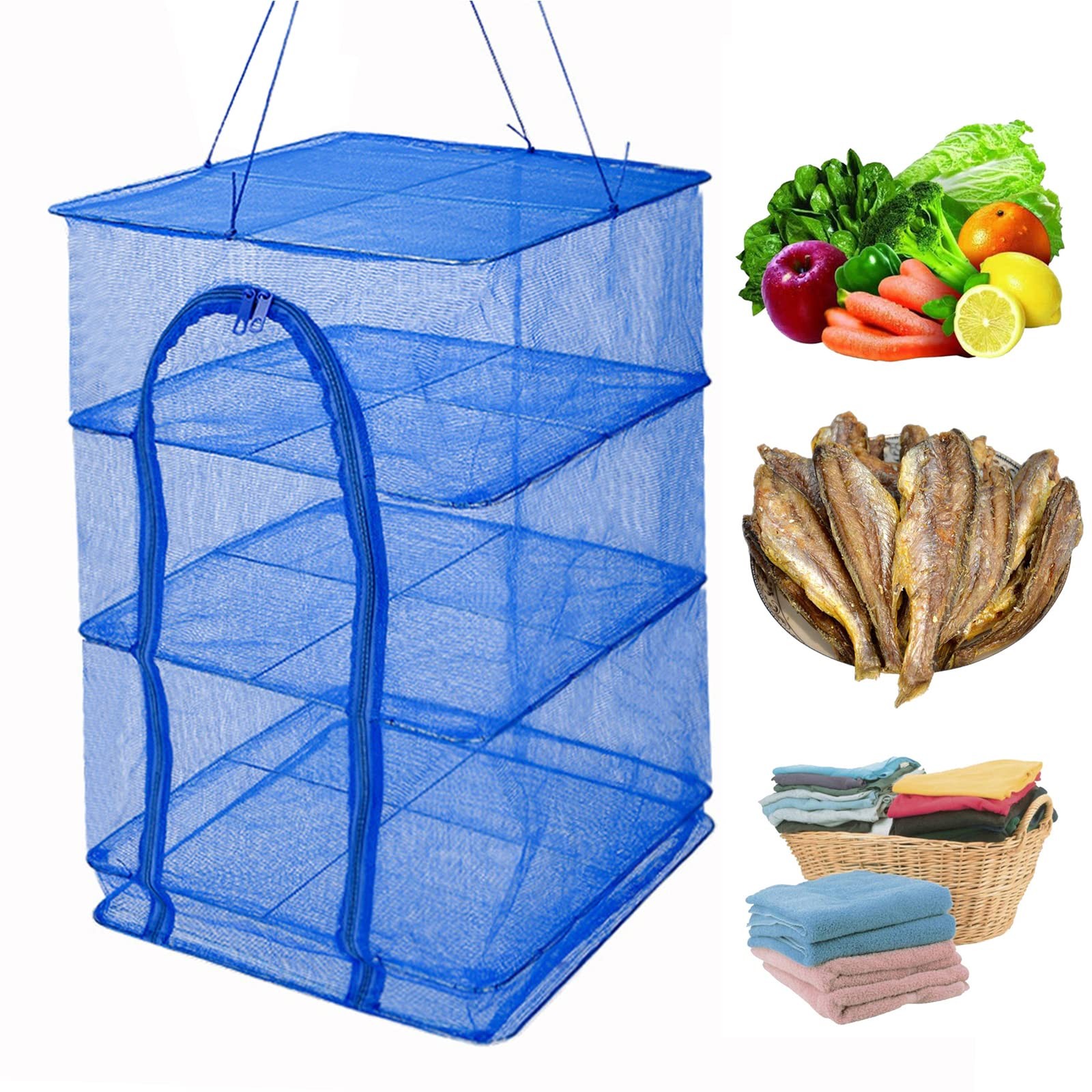 4 Layer Drying Rack Folding Mesh Hanging Nylon Net Blue 25.59x13.78 Inch