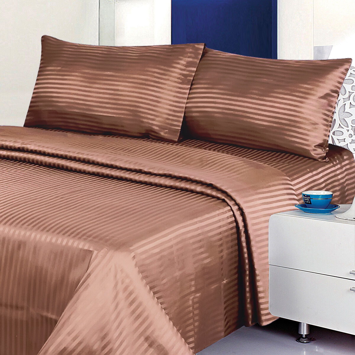 Luxurious 400 Thread Count Dobby Stripe Sheet Set 100% Cotton 9 Colors 4 Sizes