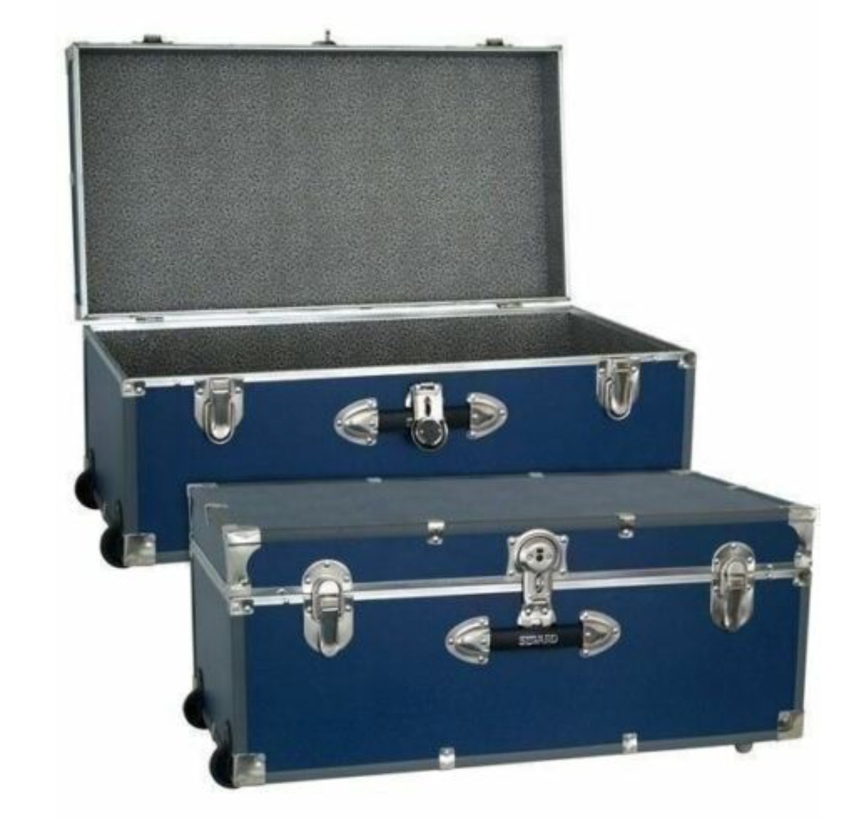Blue Storage Trunk Wheeled Wooden Footlocker Chest Luggage College Dorm Box 30"