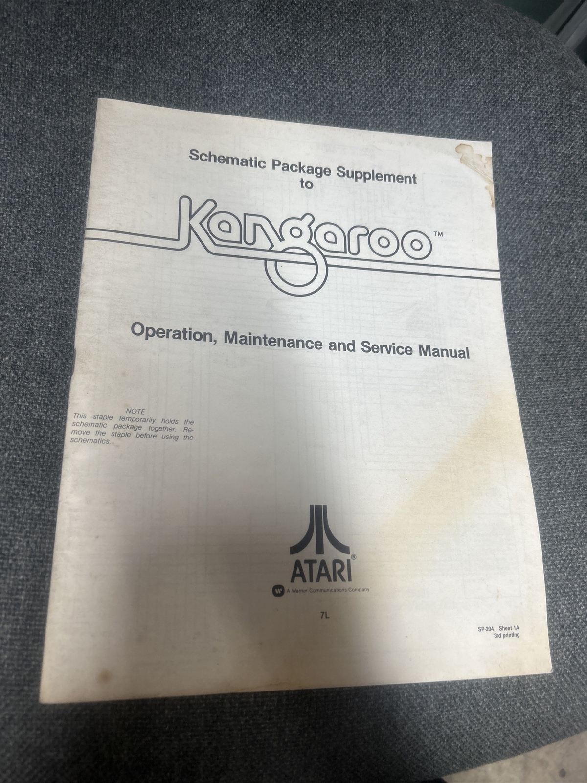 Atari KANGAROO Schematic Package Arcade Video Game Manual - good used original
