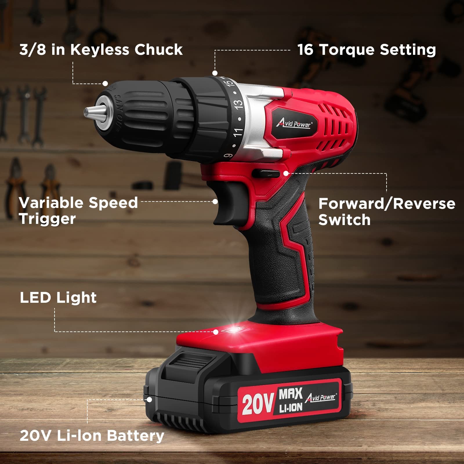 20V Cordless Drill Set for Home DIY & Beginner Projects - Lightweight Power D...
