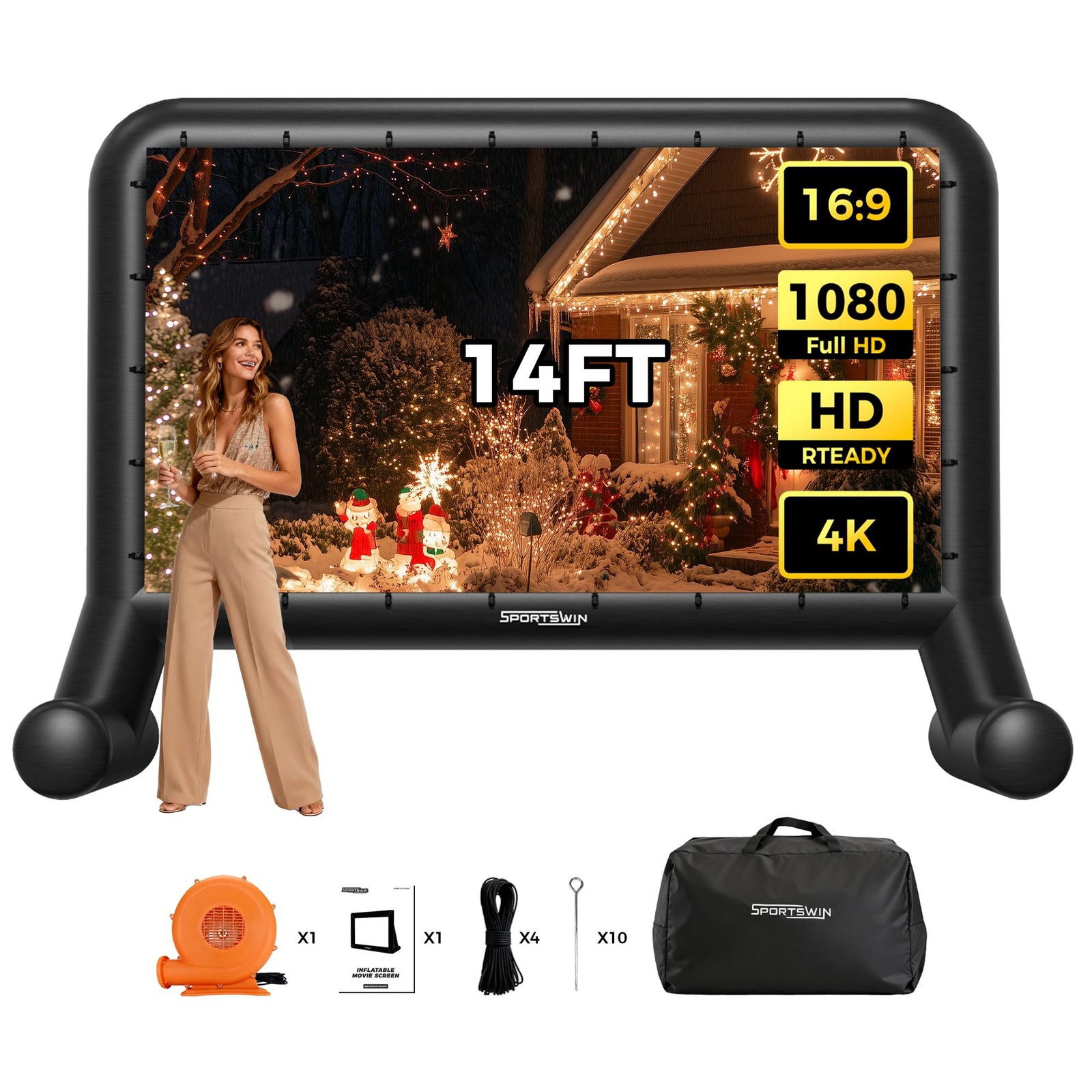 Pantalla Inflable 14 Pies Para Proyector Exteriores Casa Con Soplador De aire