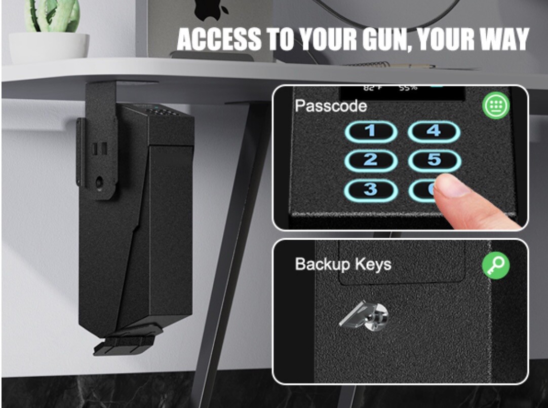 Passcode Drop Down Handgun Safe Mounted Single Gun Safe Mounted w/ Backup Keys