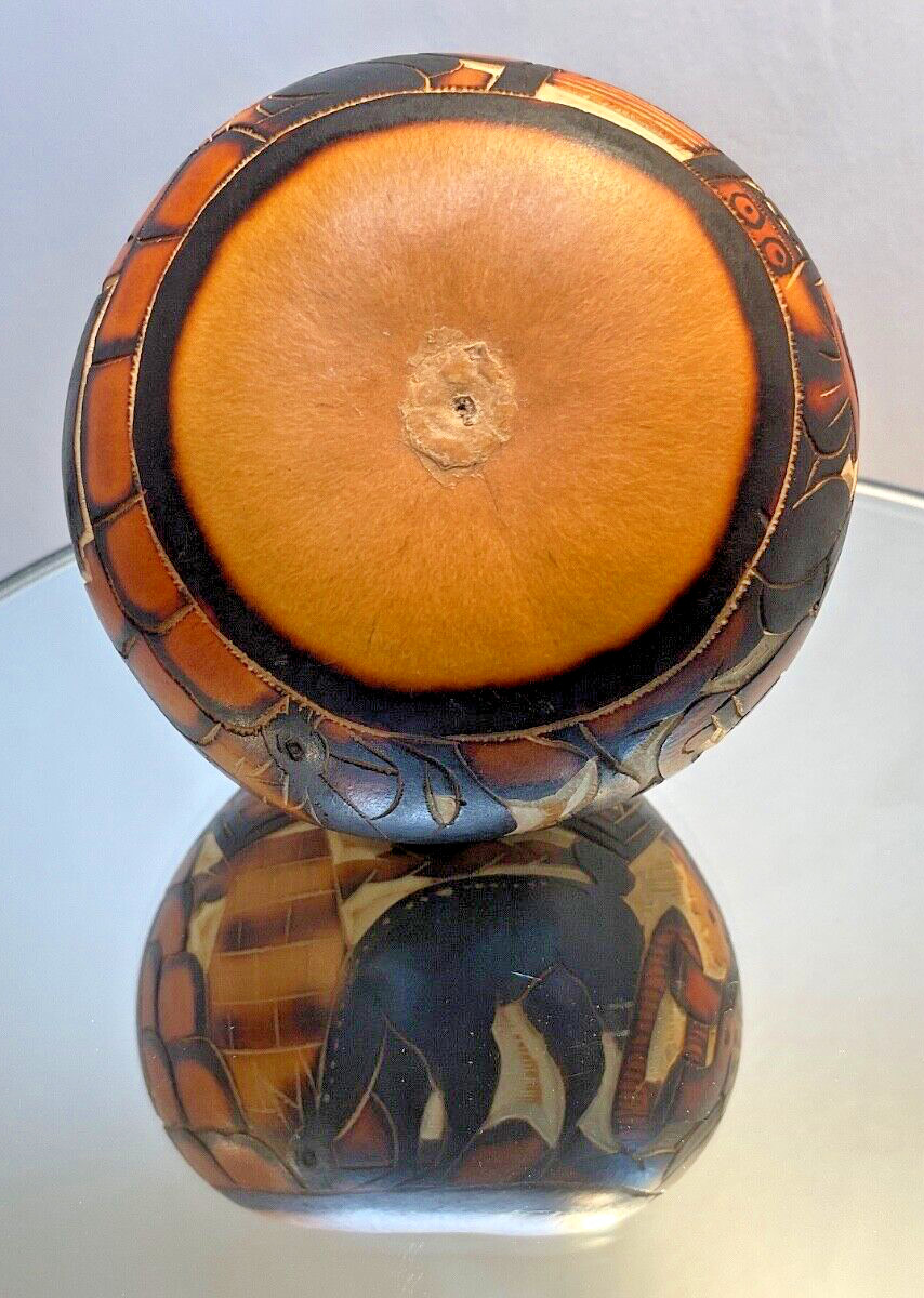 Vintage Peruvian Hand Carved Music Gourd Folk Art Gourd Peru Life Culture