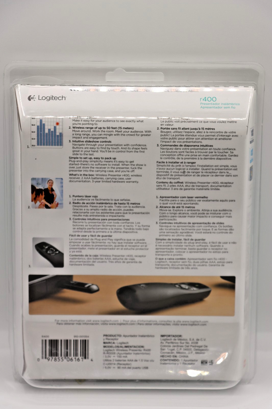 Logitech r400 Wireless Presenter Remote 50 ft Range Laser Pointer Slideshow