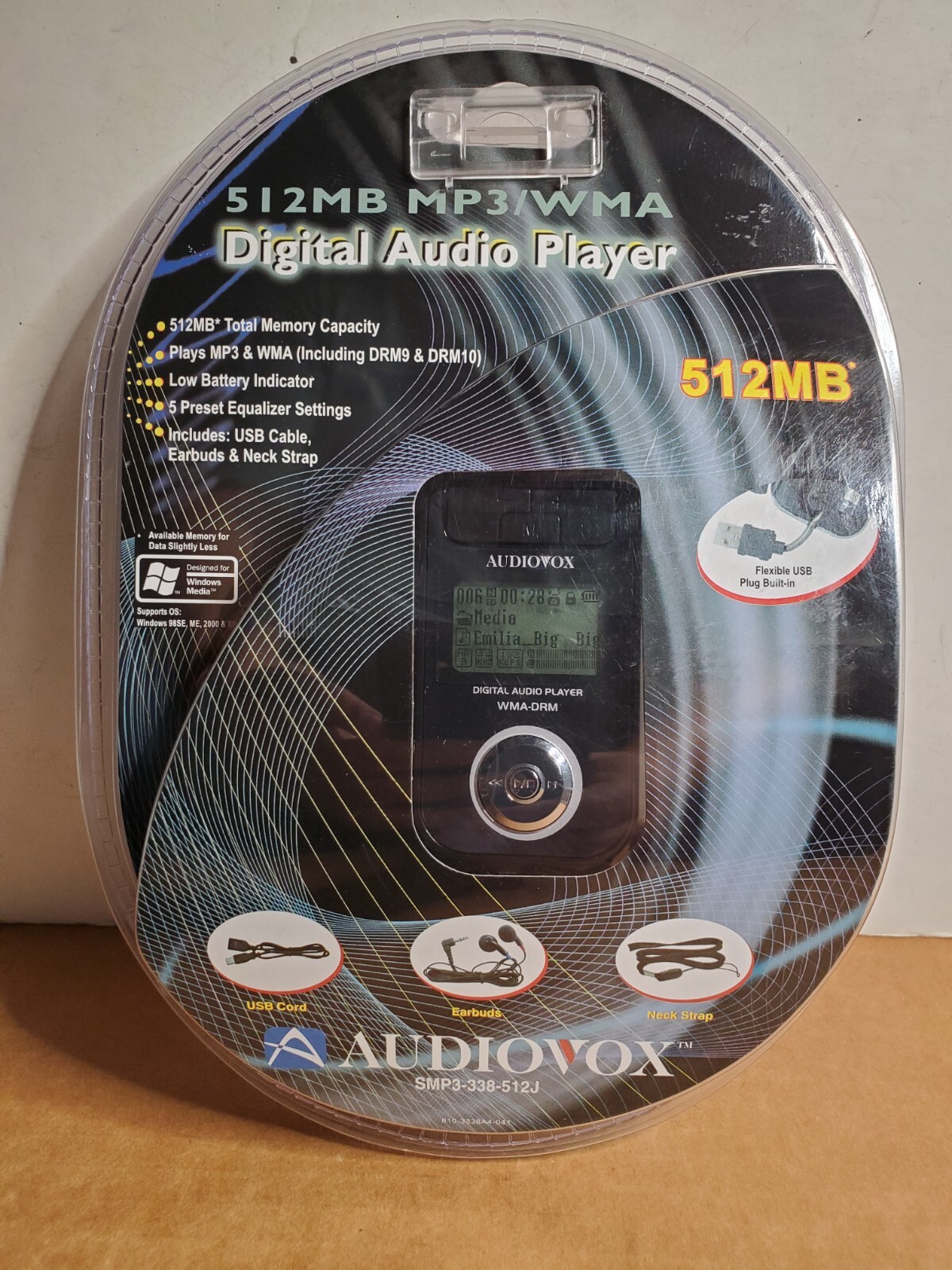 NEW AUDIOVOX 512MB MP3 WMA Player SMP3-338-512J - SEALED PACKAGE