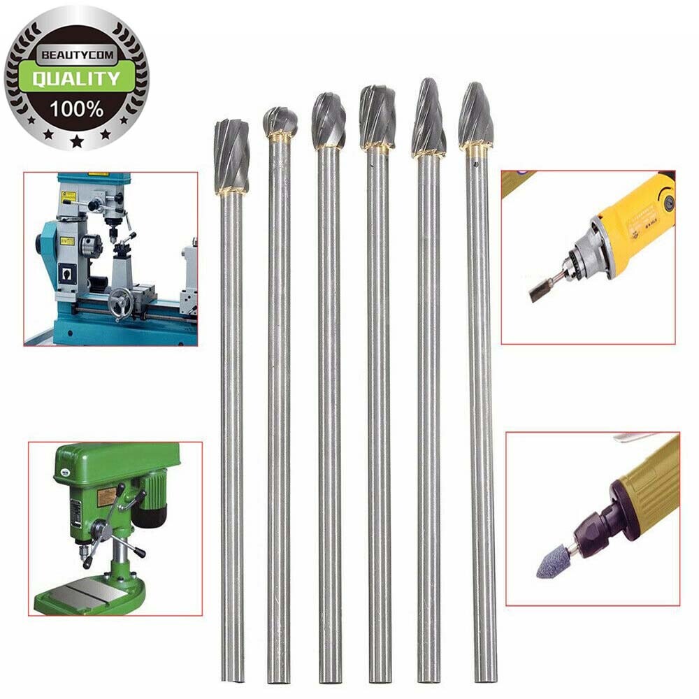 6pcs 10mm Rotary Tungsten Cut Burr 6mm 1/4" Shank 150mm Long Reach Carbide Burs